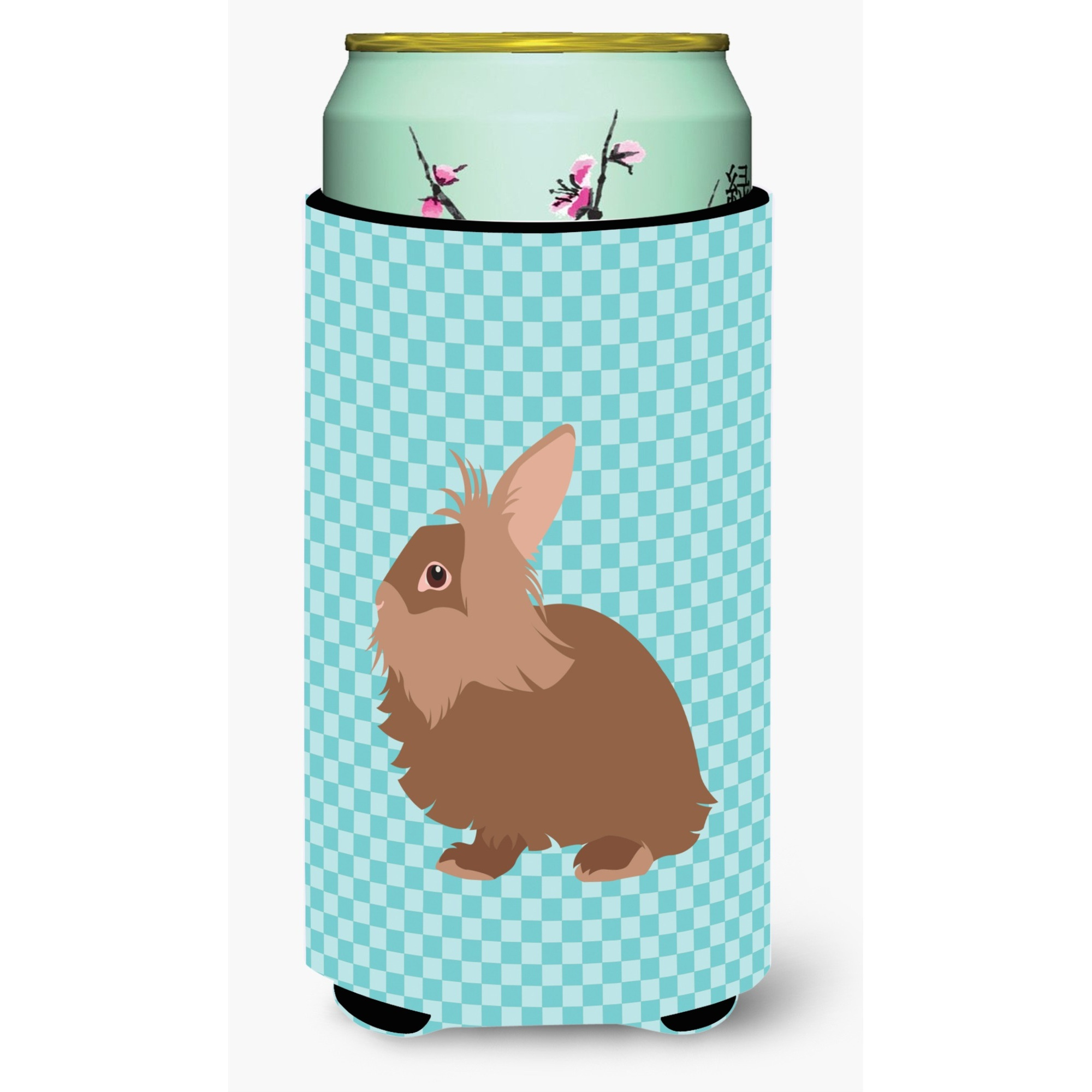 &quotCaroline's Treasures Lionhead Rabbit Blue Check Decorative Can Hugger, Tall Boy, Multicolor"