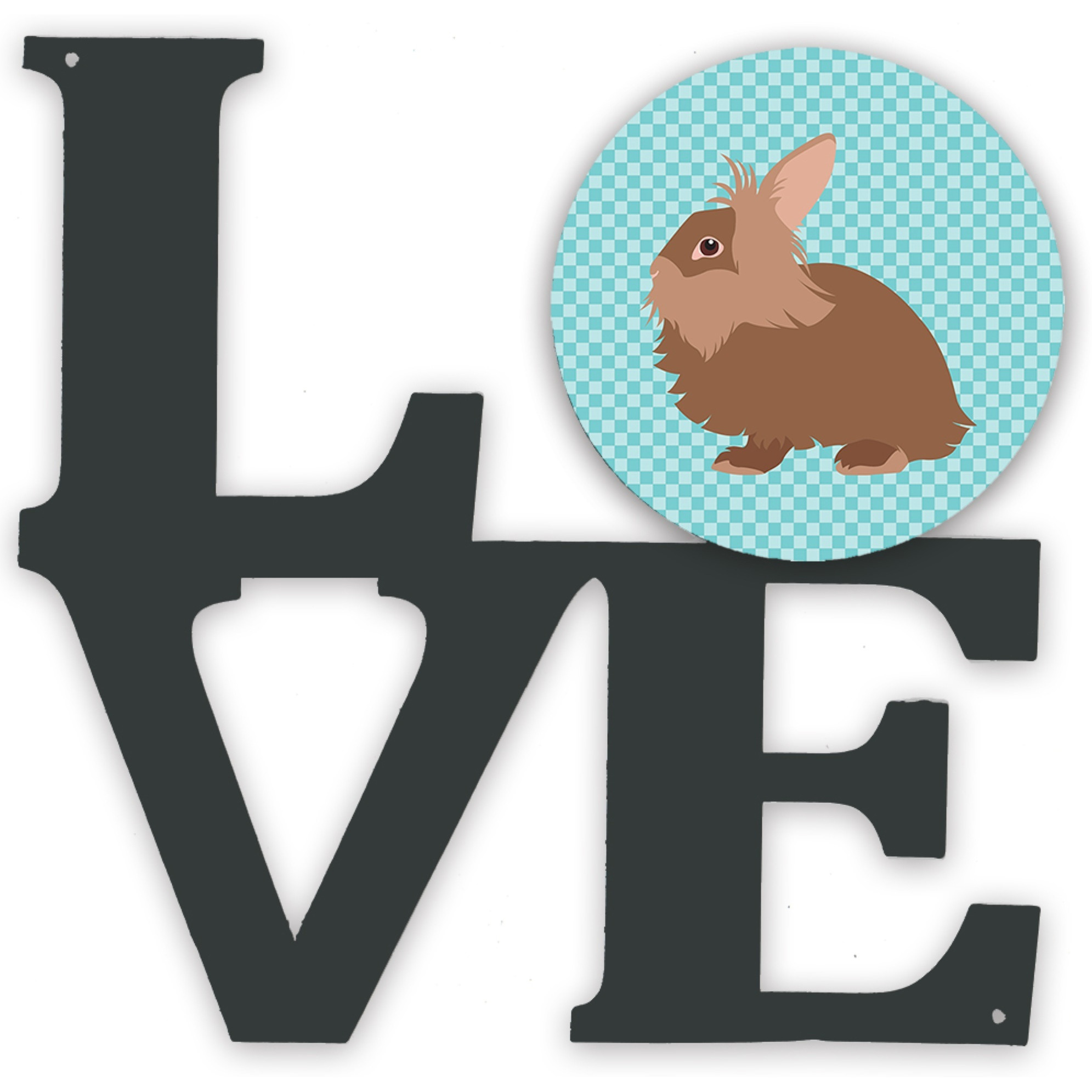 &quotCaroline's Treasures Lionhead Rabbit Blue Check Metal Artwork Love wall-decor, Multicolor"