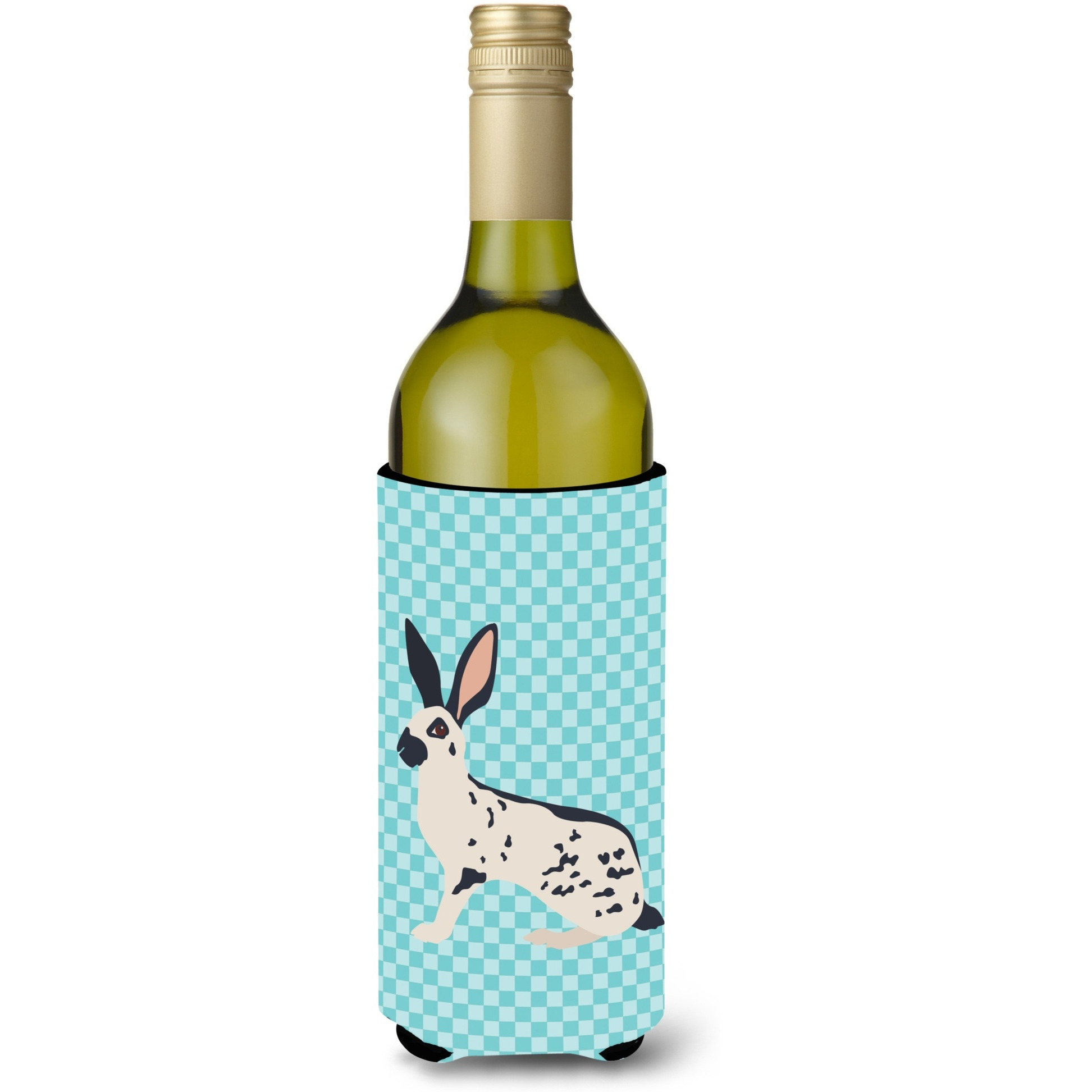 &quotCaroline's Treasures English Spot Rabbit Blue Check Decorative Bottle Hugger, 750 ml, Multicolor"