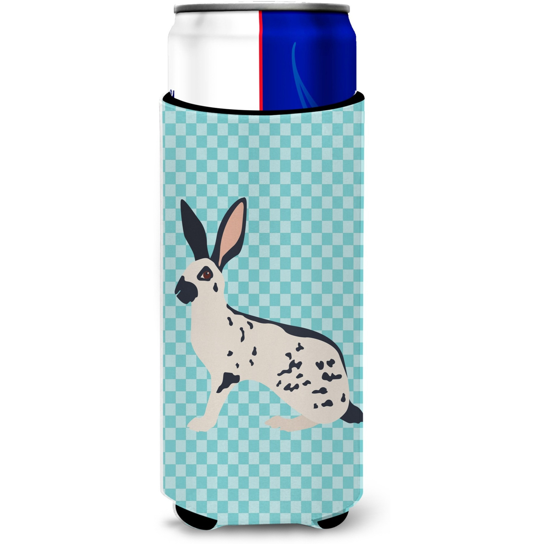 &quotCaroline's Treasures English Spot Rabbit Blue Check Decorative Can Hugger, Slim, Multicolor"