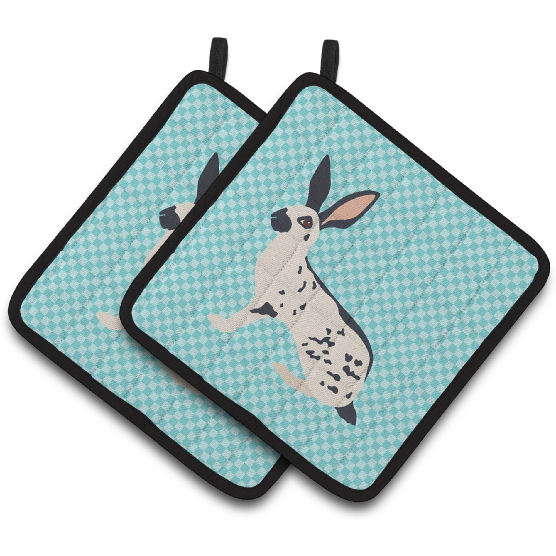 &quotCaroline's Treasures English Spot Rabbit Blue Check Decorated Pot Holder, 7.5"" x 7.5"""