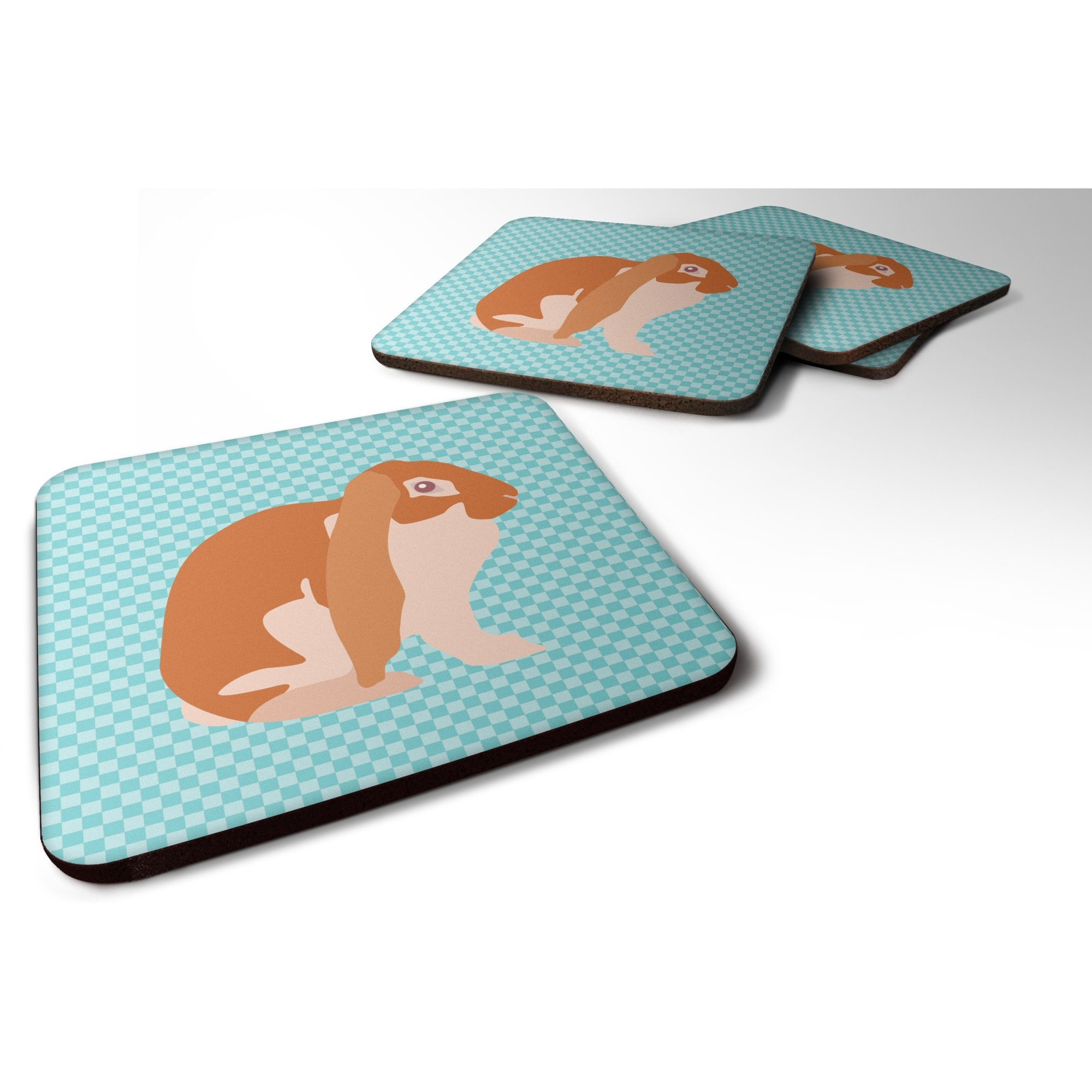 &quotCaroline's Treasures English Lop Rabbit Blue Check Decorative Coasters, 3.5"", Multicolor"