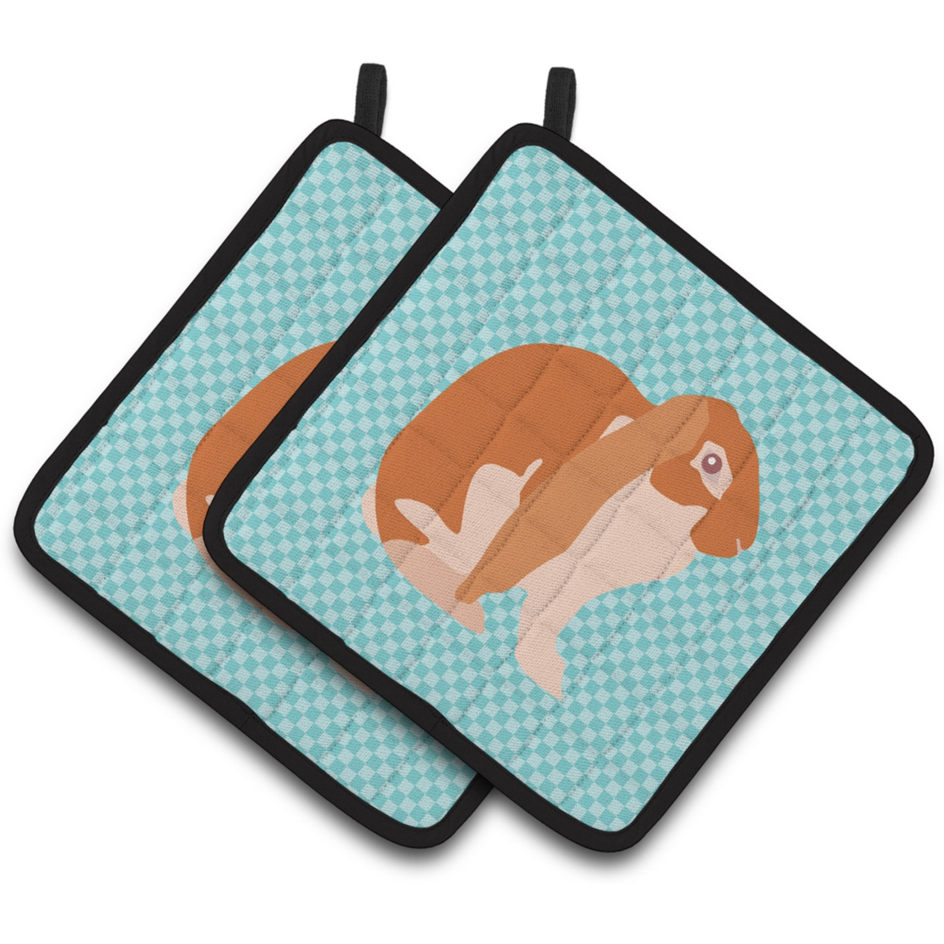 &quotCaroline's Treasures English Lop Rabbit Blue Check Decorated Pot Holder, 7.5"" x 7.5"""