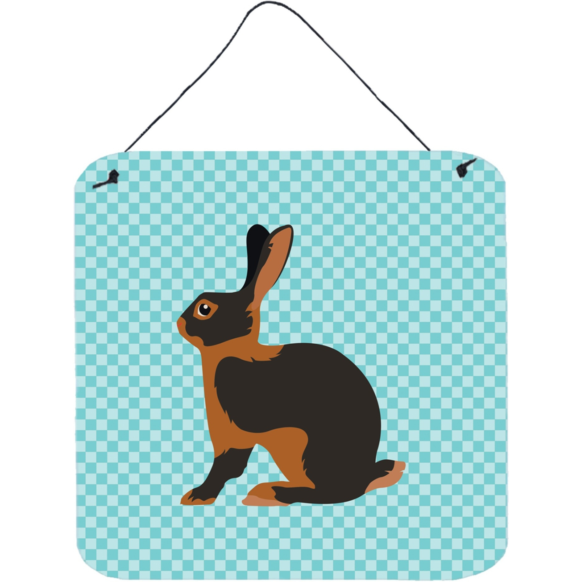 &quotCaroline's Treasures Blue Tan Rabbit Check Metal Print, 6"" H x 6"" W"