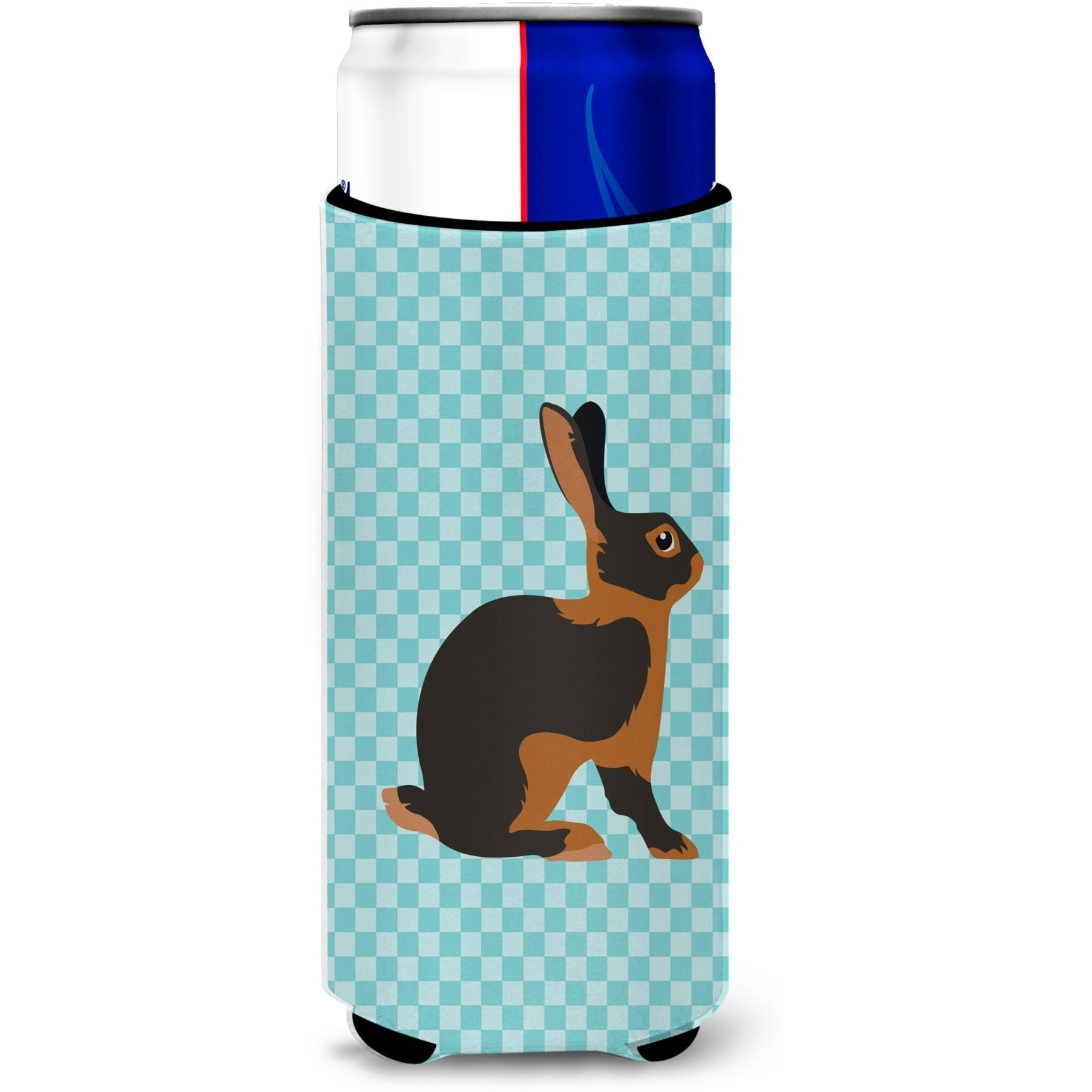 &quotCaroline's Treasures Tan Rabbit Blue Check Decorative Can Hugger, Slim, Multicolor"