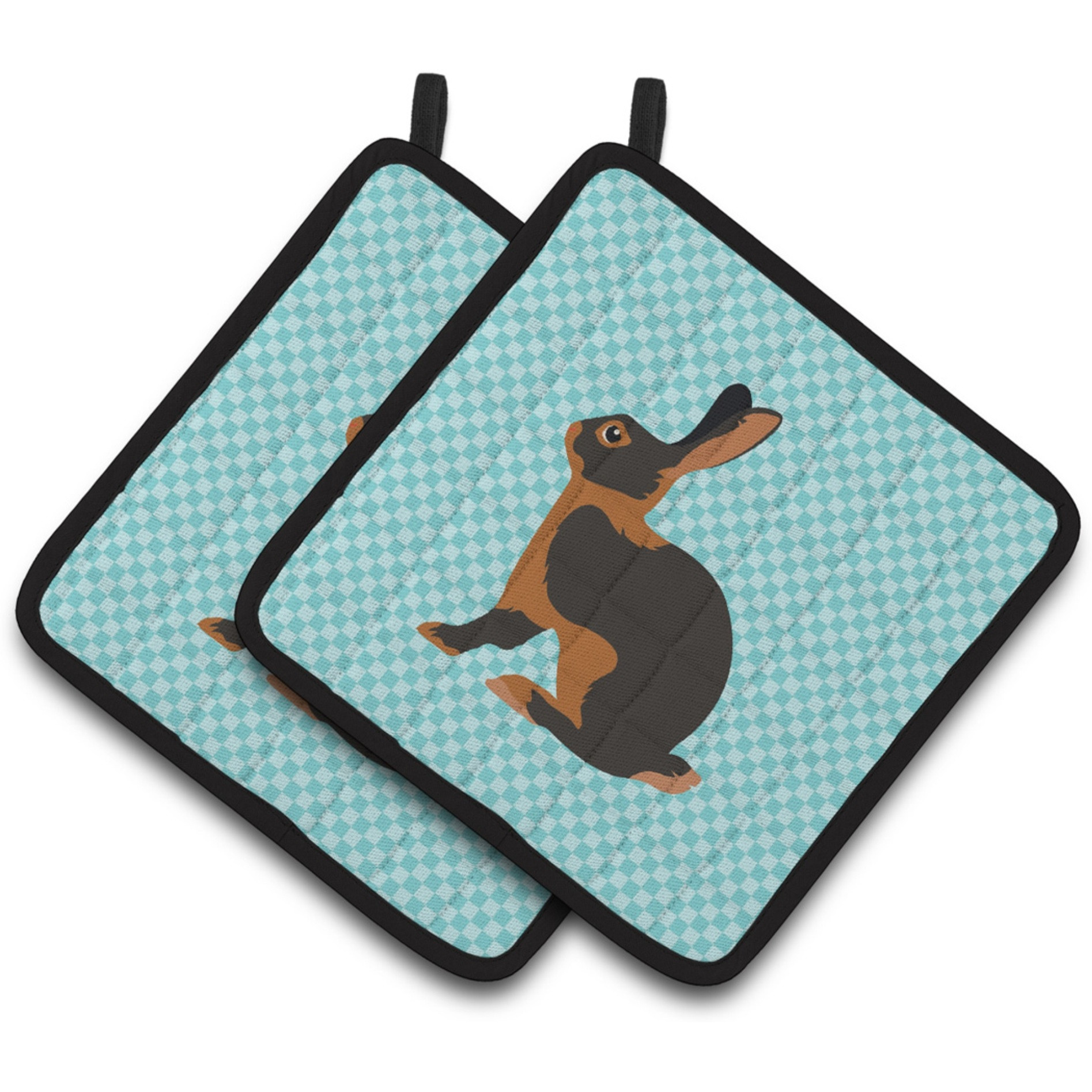 &quotCaroline's Treasures Tan Rabbit Blue Check Decorated Pot Holder, 7.5"" x 7.5"""