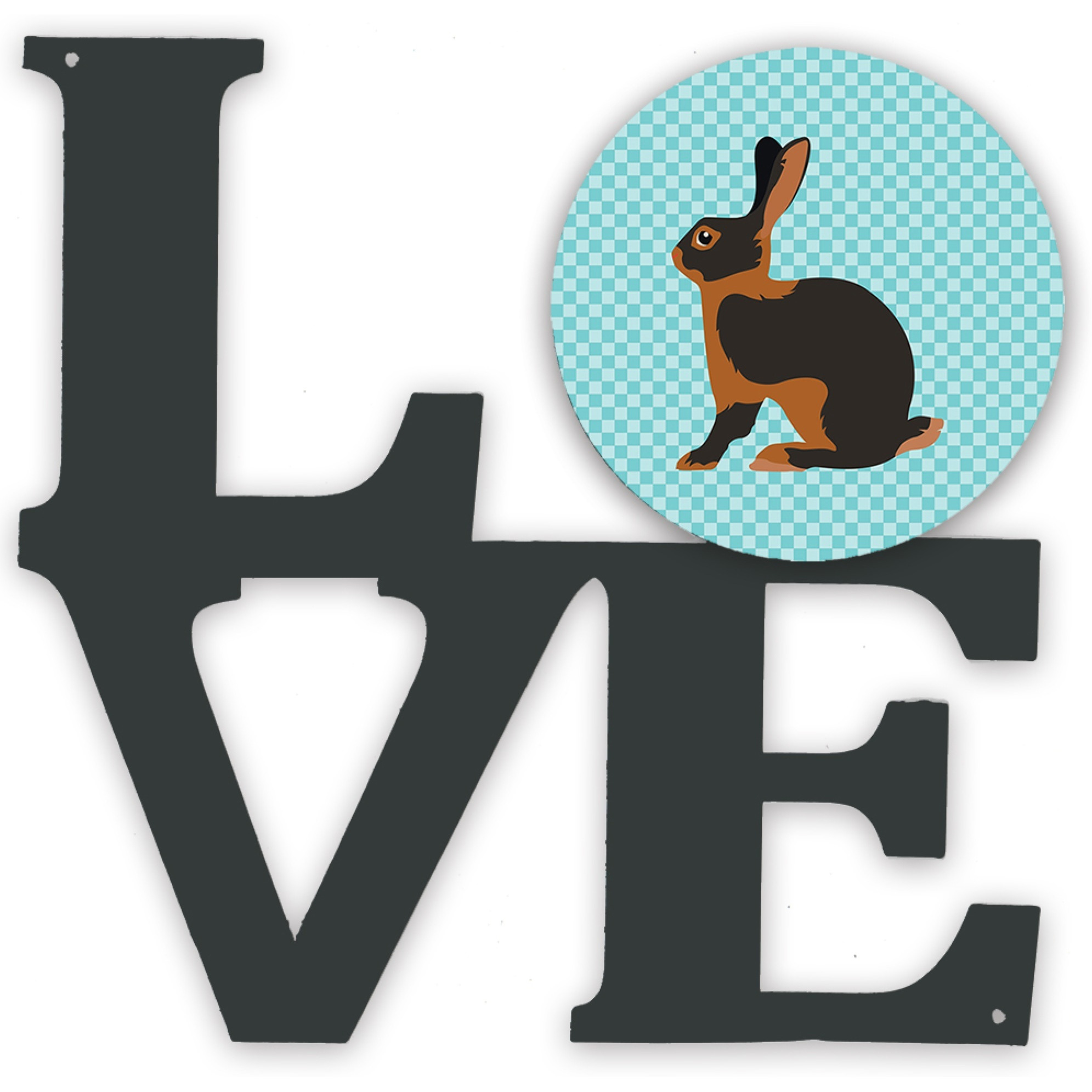 &quotCaroline's Treasures Tan Rabbit Blue Check Metal Artwork Love wall-decor, Multicolor"