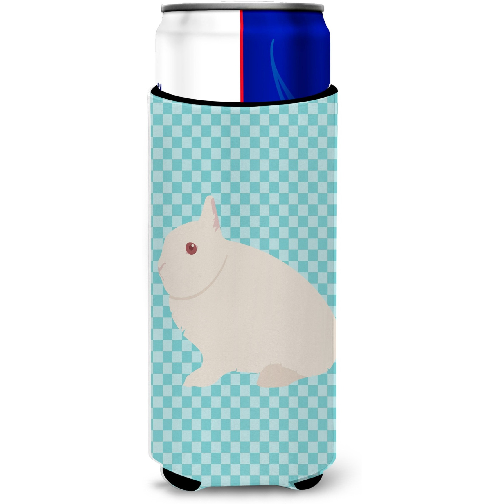 &quotCaroline's Treasures Hermelin Rabbit Blue Check Decorative Can Hugger, Slim, Multicolor"