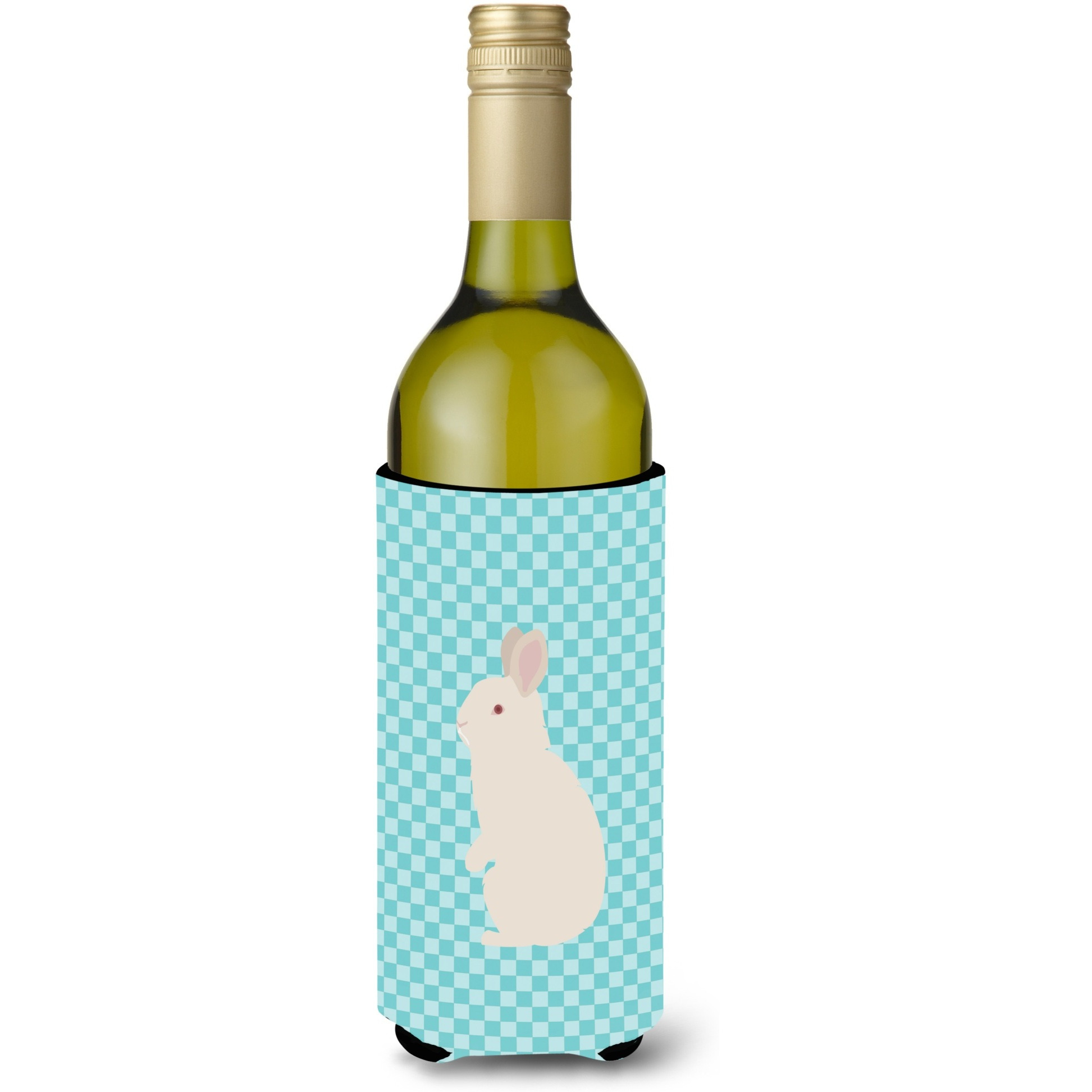 &quotCaroline's Treasures New Zealand White Rabbit Blue Check Decorative Bottle Hugger, 750 ml, Multicolor"