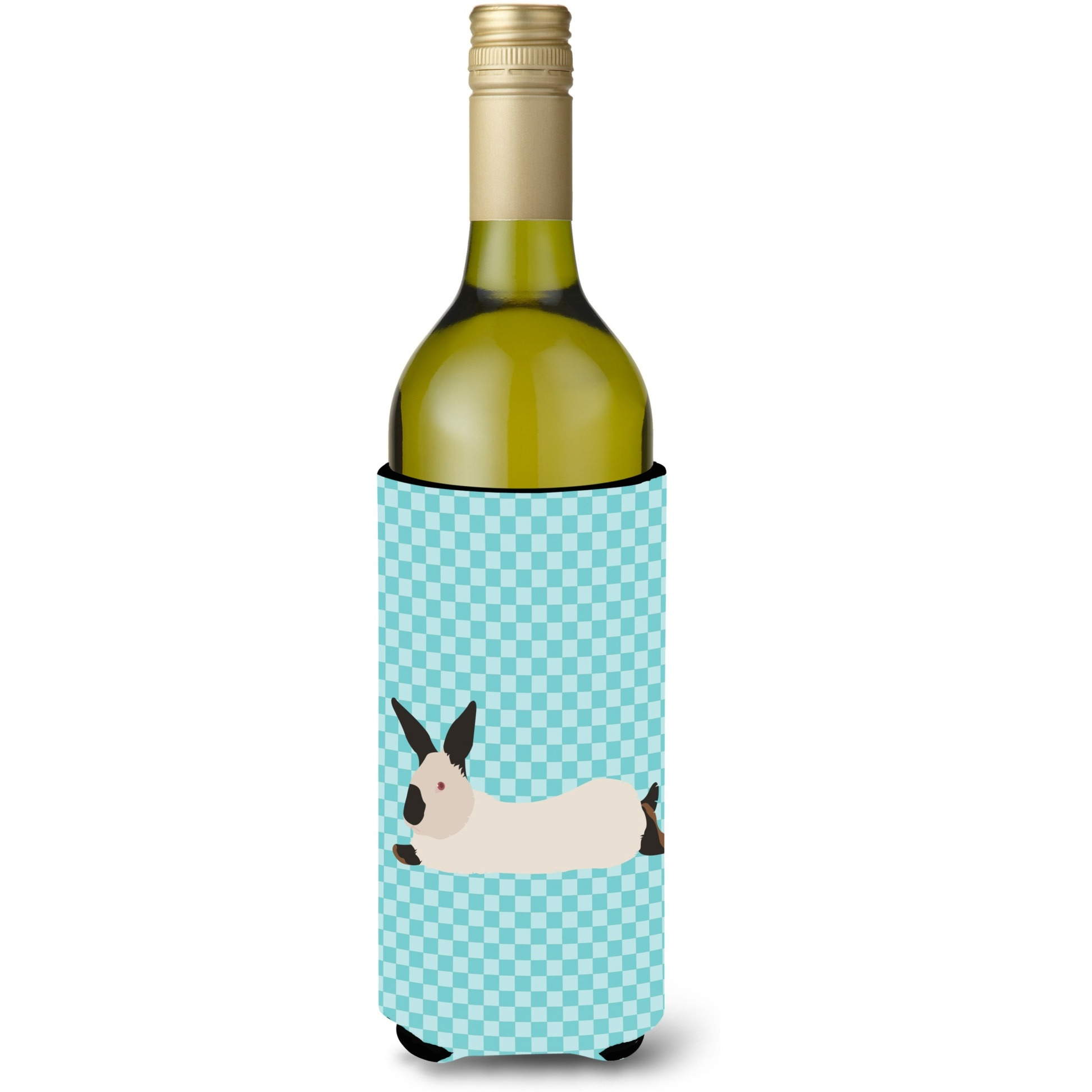 &quotCaroline's Treasures California White Rabbit Blue Check Decorative Bottle Hugger, 750 ml, Multicolor"
