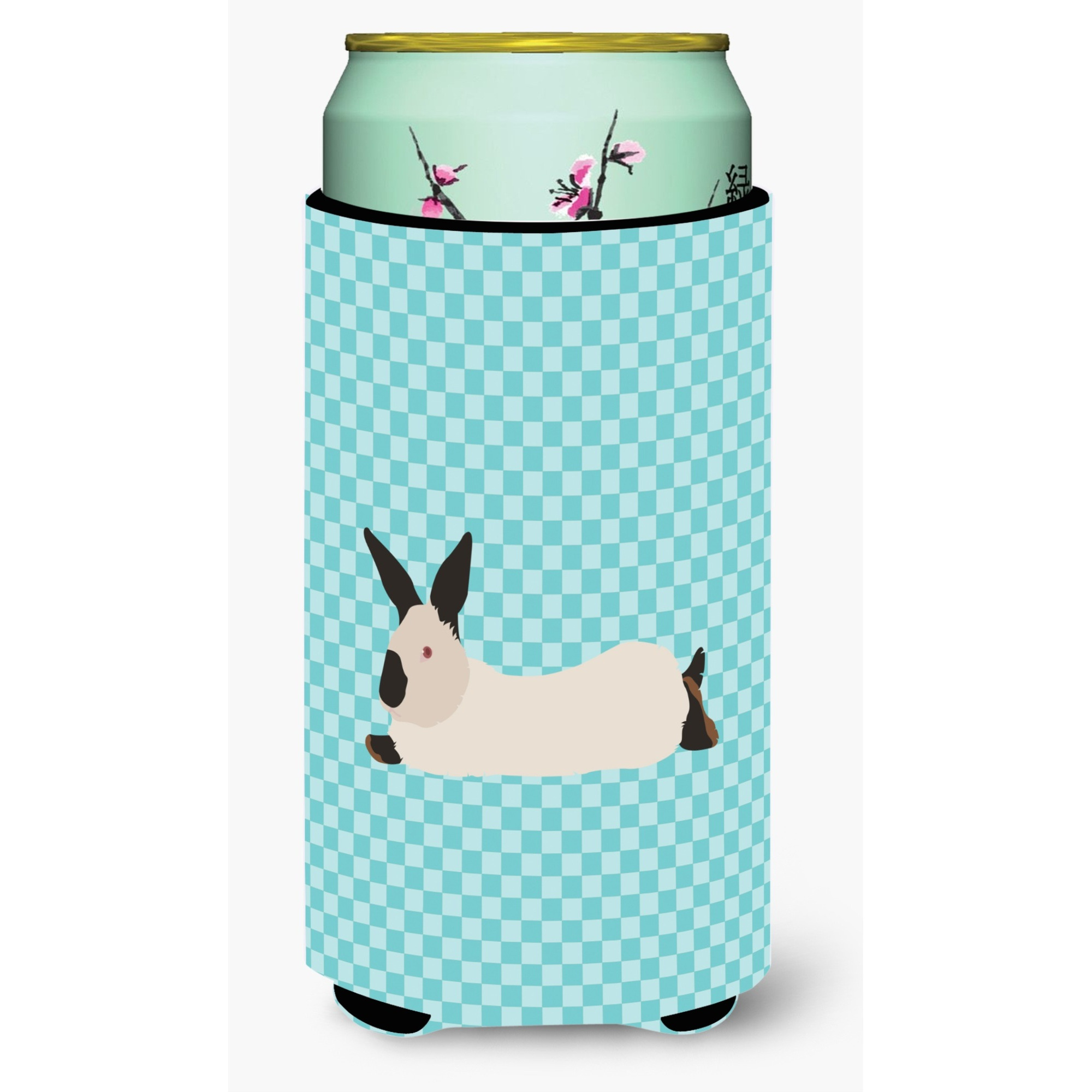 &quotCaroline's Treasures California White Rabbit Blue Check Decorative Can Hugger, Tall Boy, Multicolor"