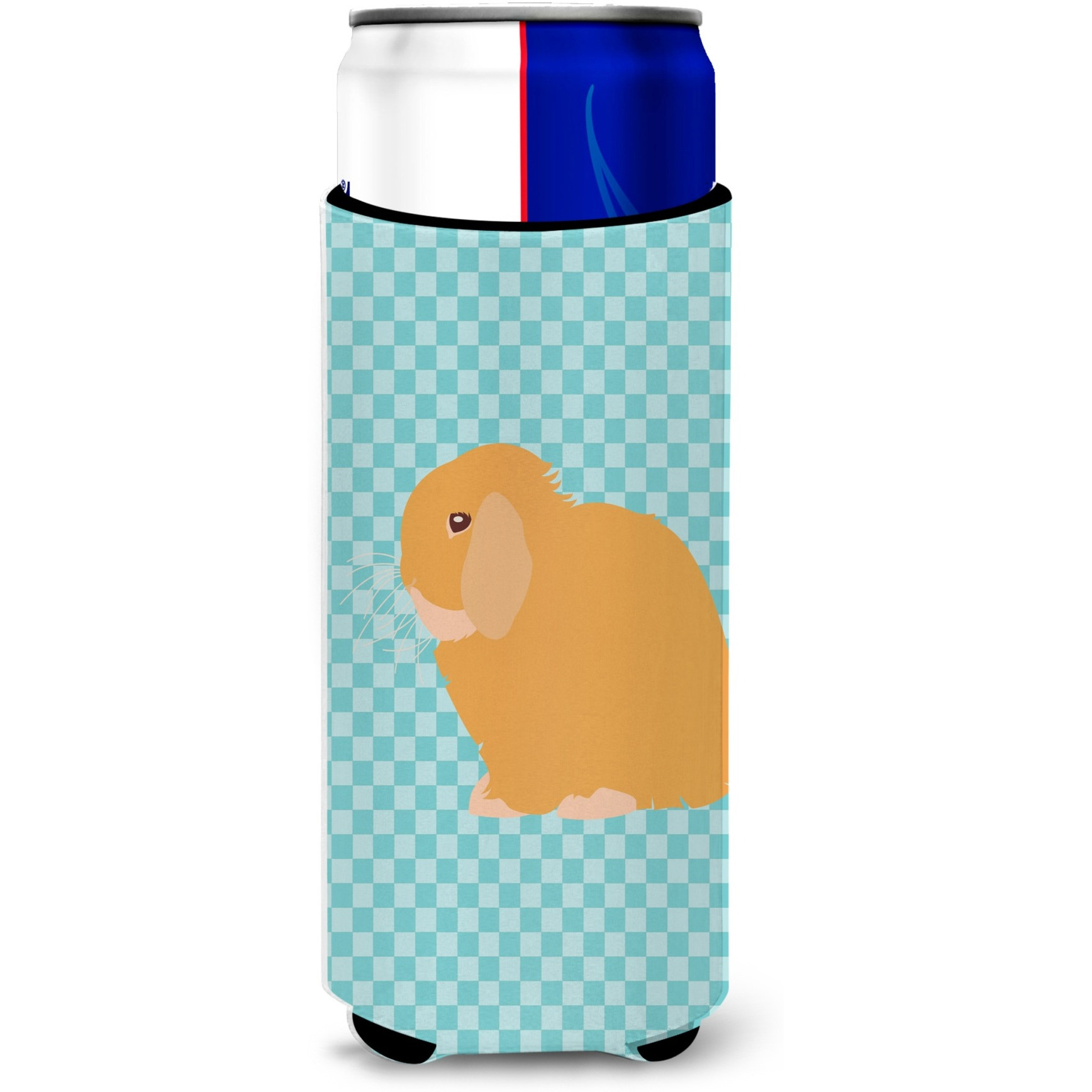 &quotCaroline's Treasures Holland Lop Rabbit Blue Check Decorative Can Hugger, Slim, Multicolor"
