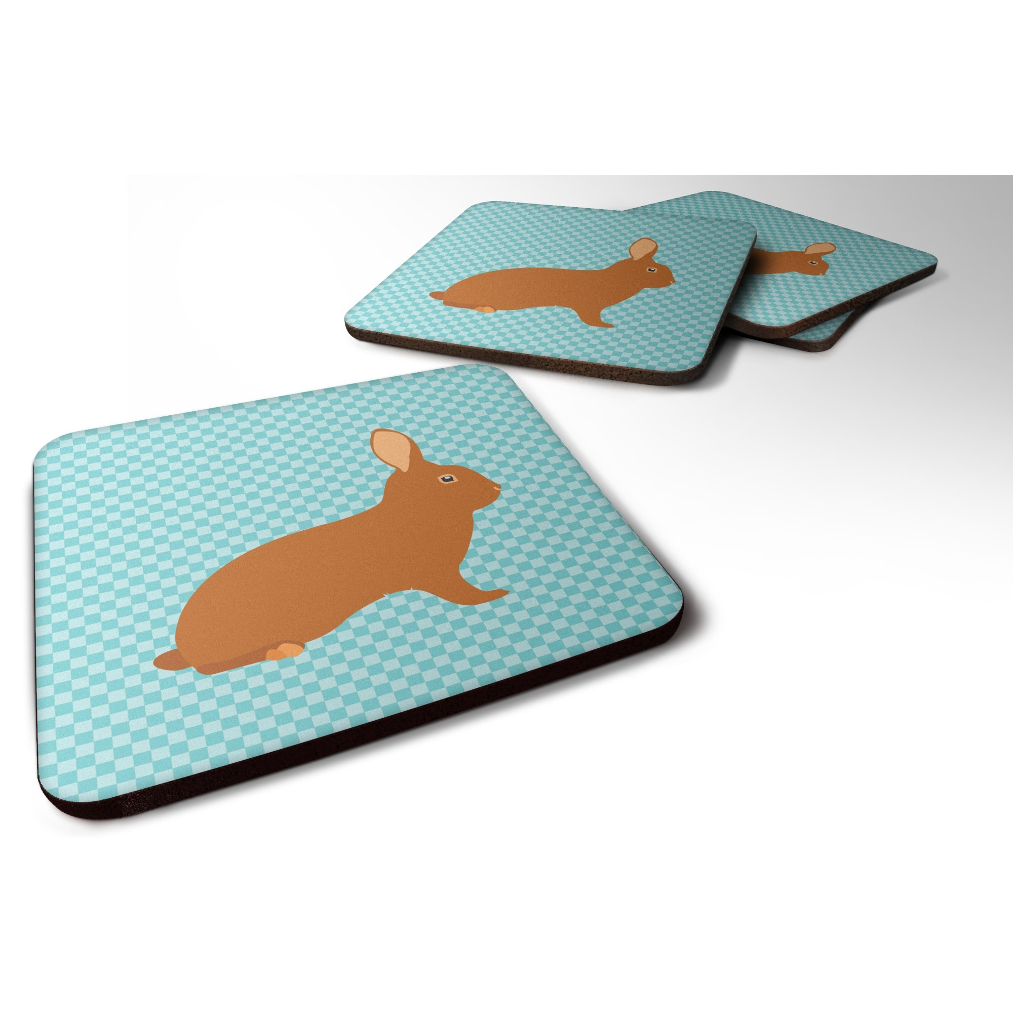 &quotCaroline's Treasures Rex Rabbit Blue Check Decorative Coasters, 3.5"", Multicolor"