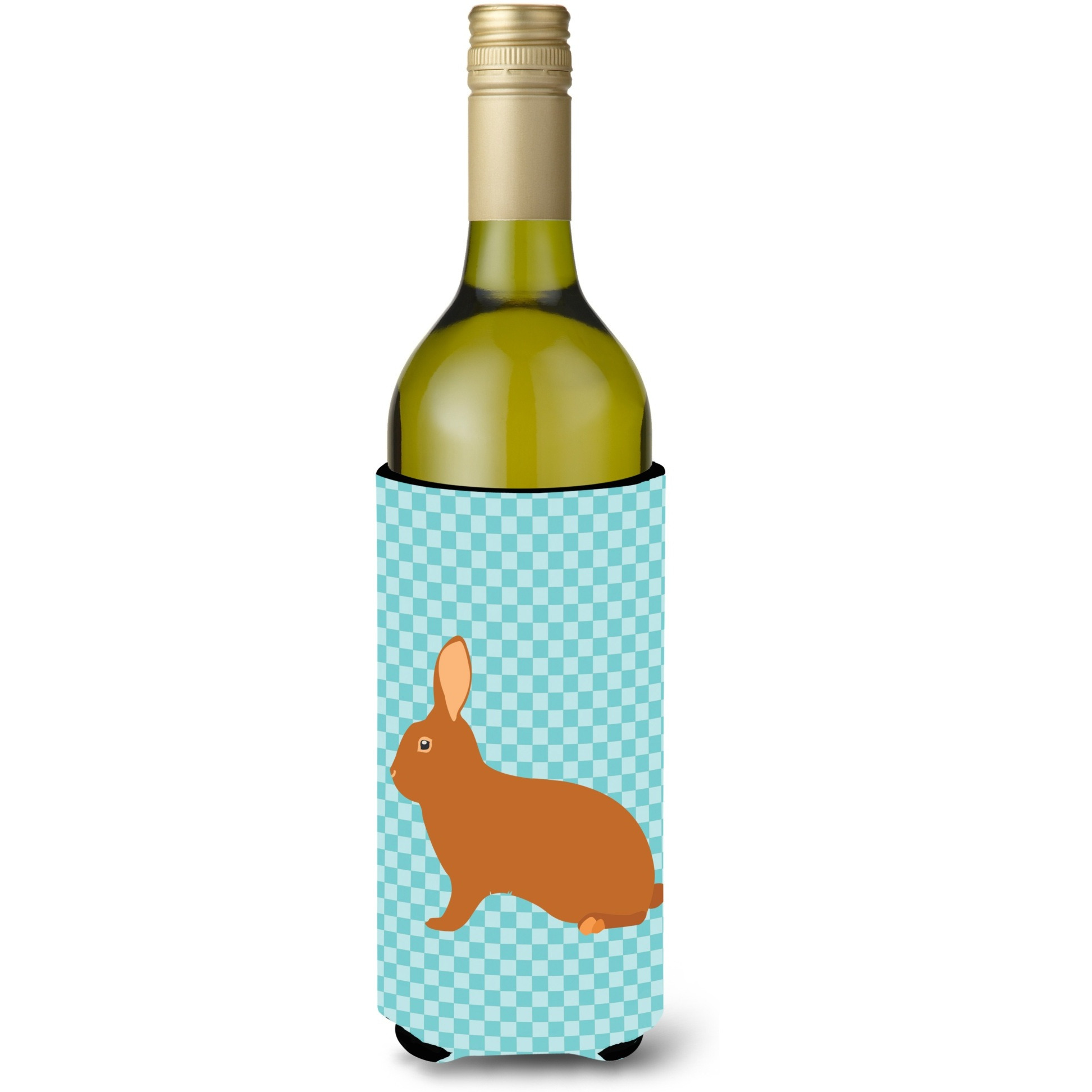 &quotCaroline's Treasures Rex Rabbit Blue Check Decorative Bottle Hugger, 750 ml, Multicolor"