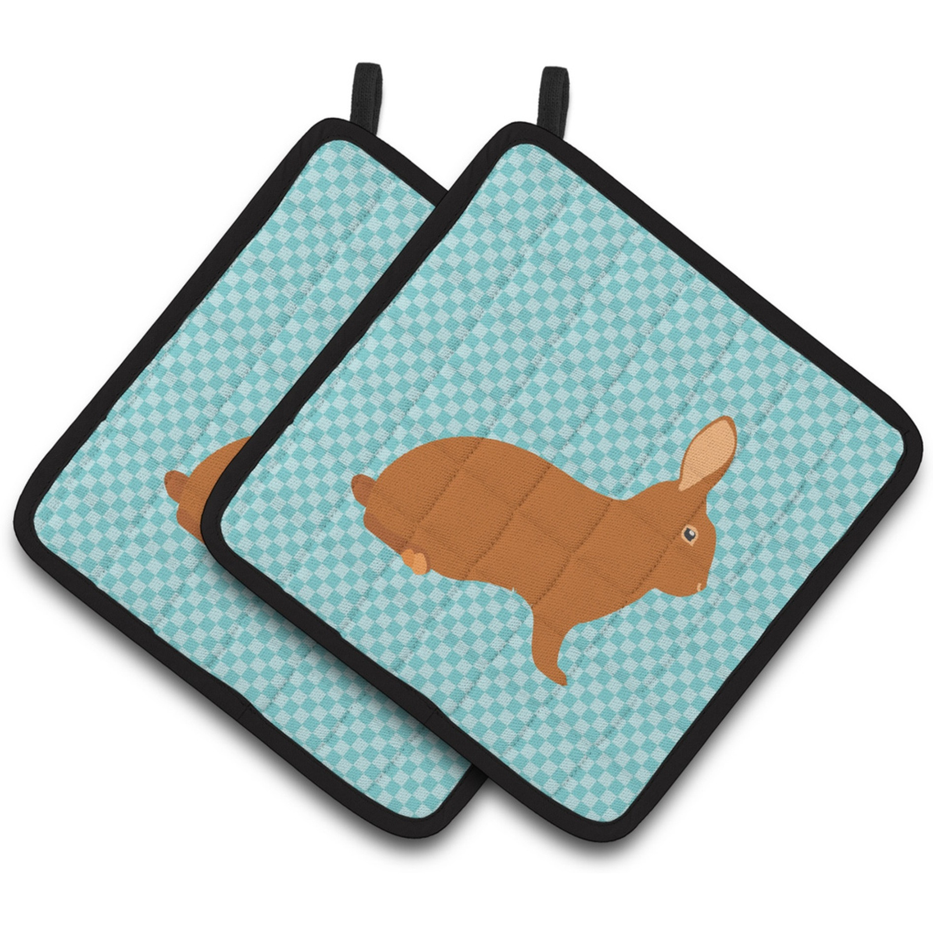 &quotCaroline's Treasures Rex Rabbit Blue Check Decorated Pot Holder, 7.5"" x 7.5"""