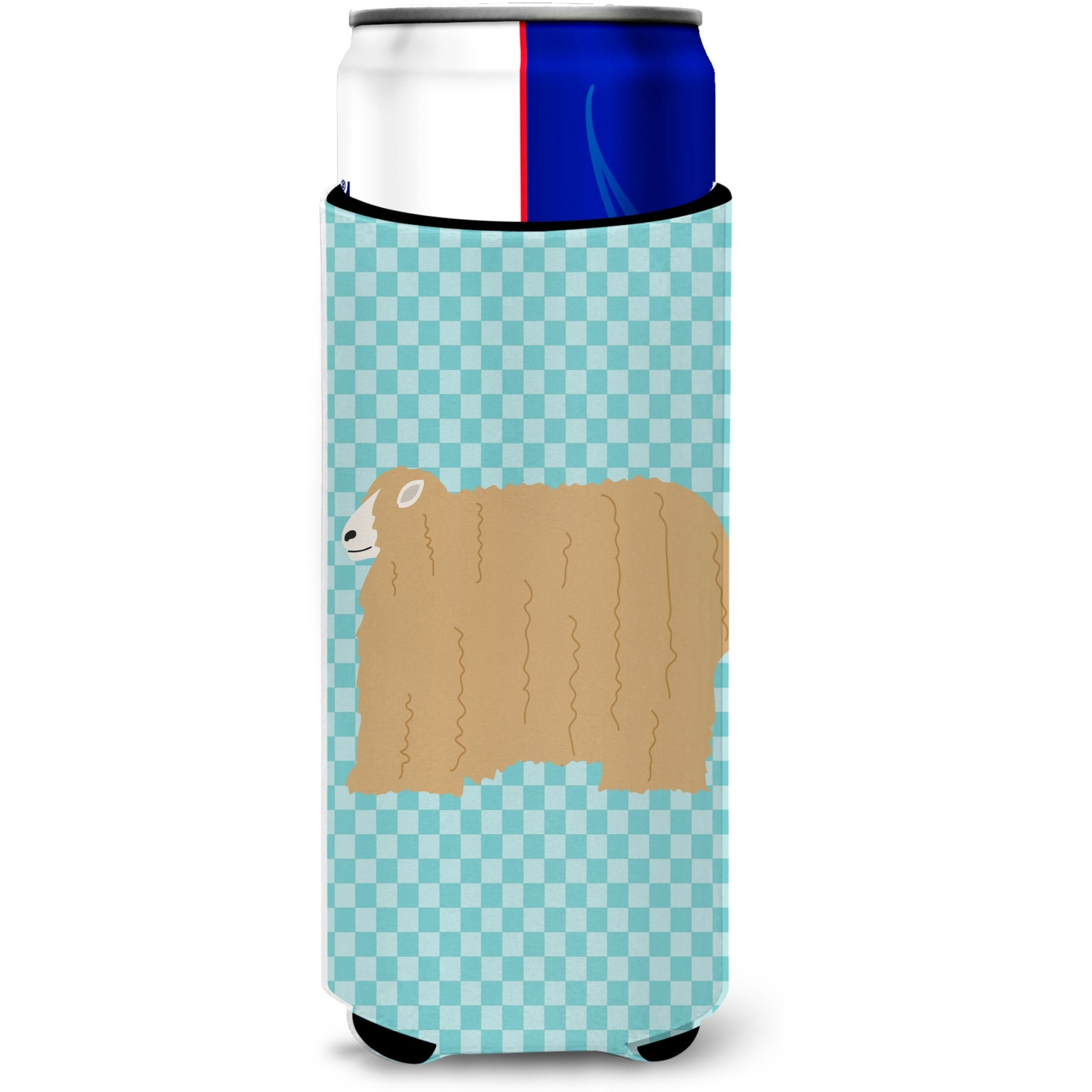 &quotCaroline's Treasures Lincoln Longwool Sheep Blue Check Decorative Can Hugger, Slim, Multicolor"