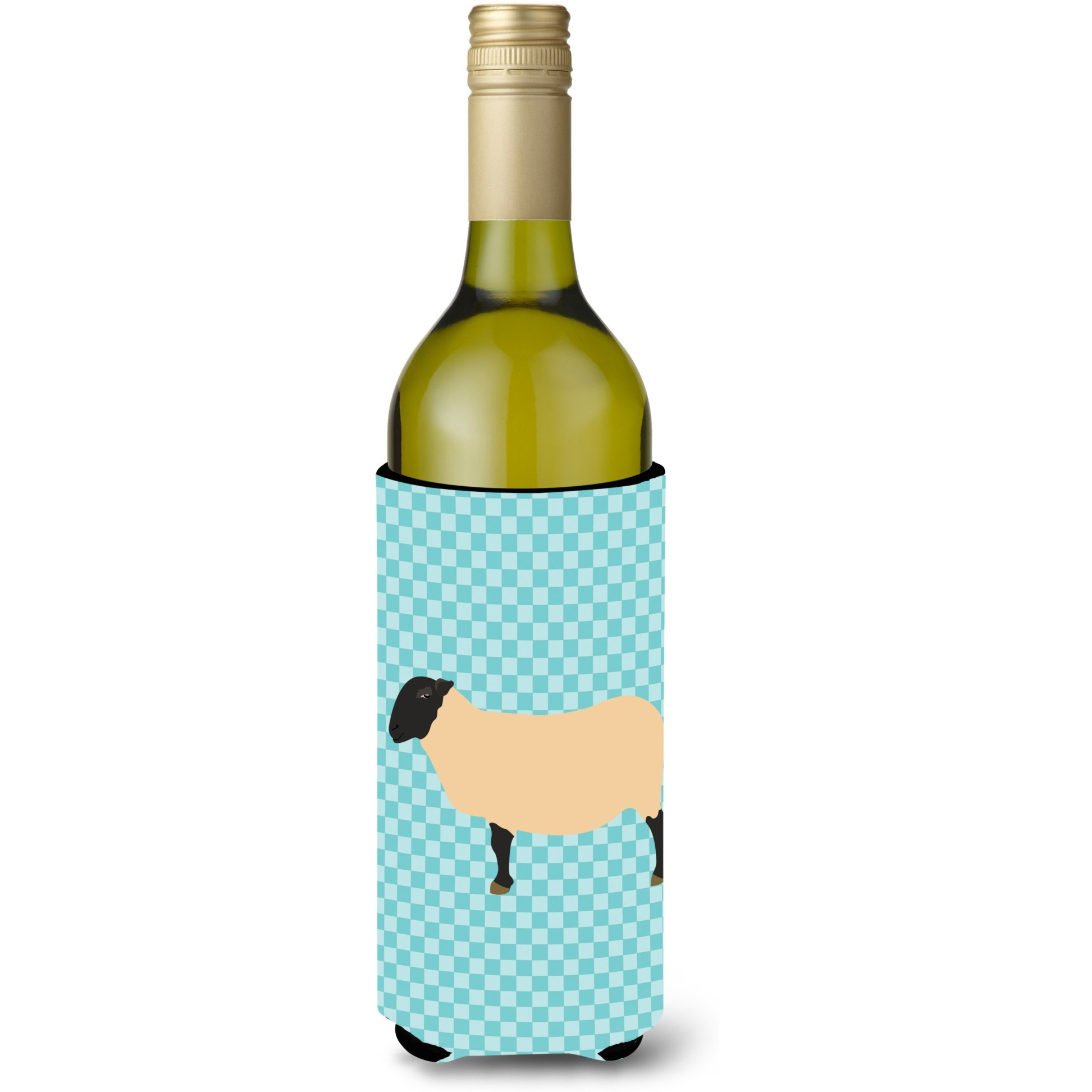 &quotCaroline's Treasures Suffolk Sheep Blue Check Decorative Bottle Hugger, 750 ml, Multicolor"