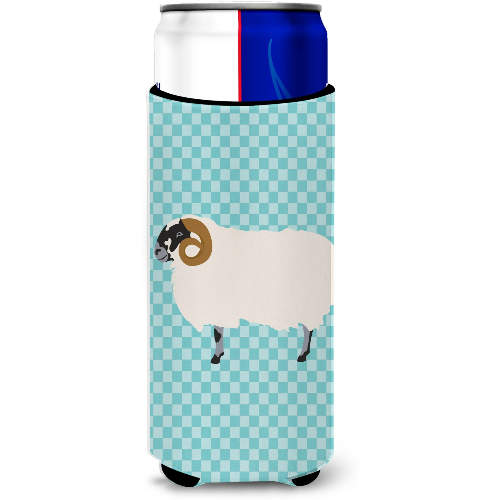 &quotCaroline's Treasures Scottish Blackface Sheep Blue Check Decorative Can Hugger, Slim, Multicolor"