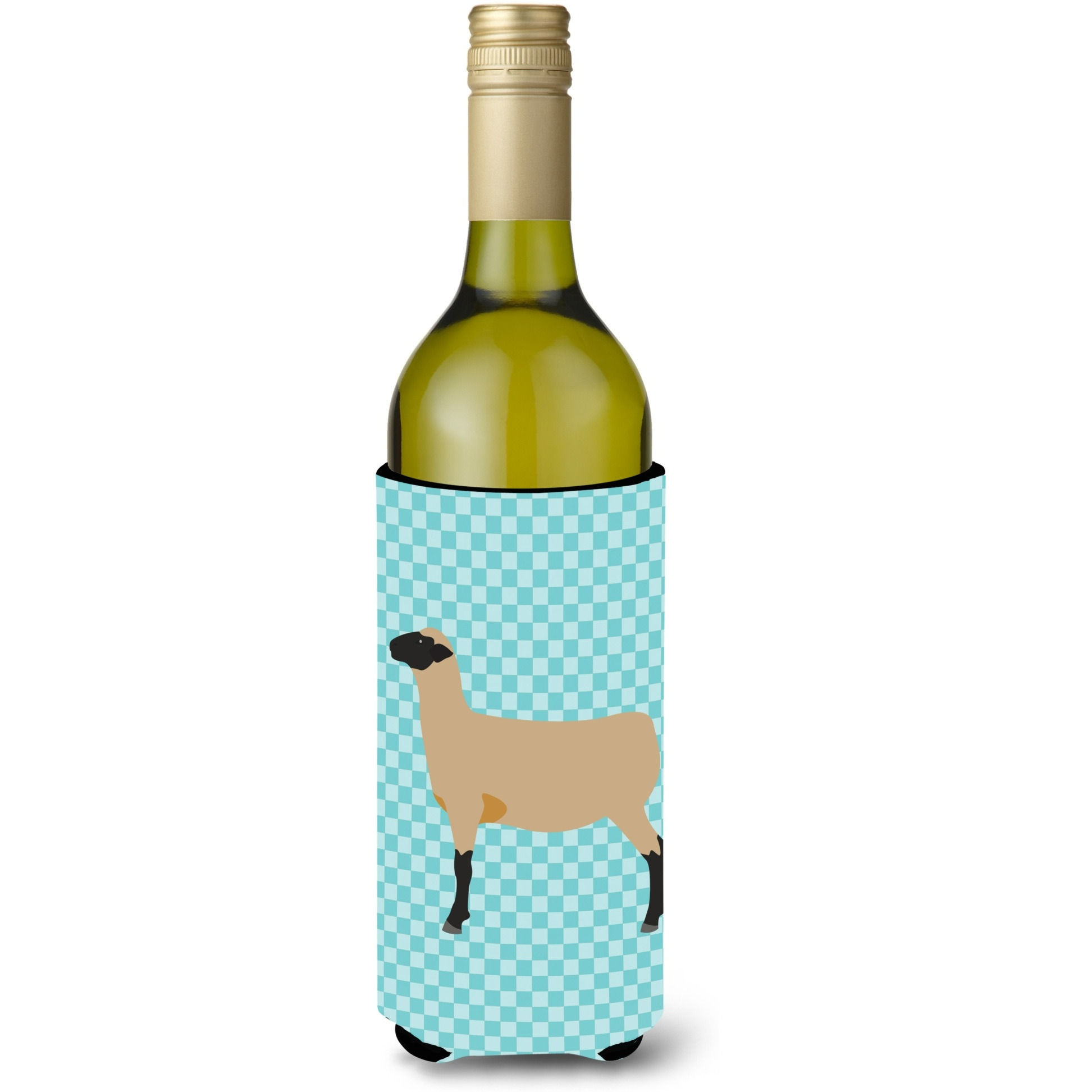 &quotCaroline's Treasures Hampshire Down Sheep Blue Check Decorative Bottle Hugger, 750 ml, Multicolor"