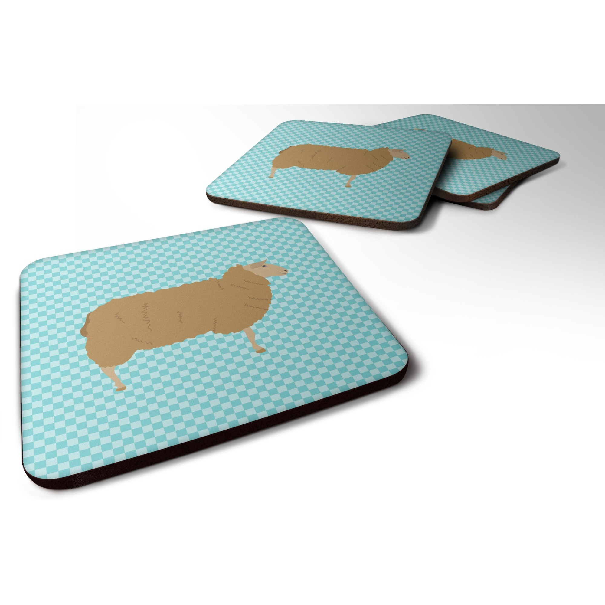 &quotCaroline's Treasures East Friesian Sheep Blue Check Decorative coasters, 3.5, Multicolor"