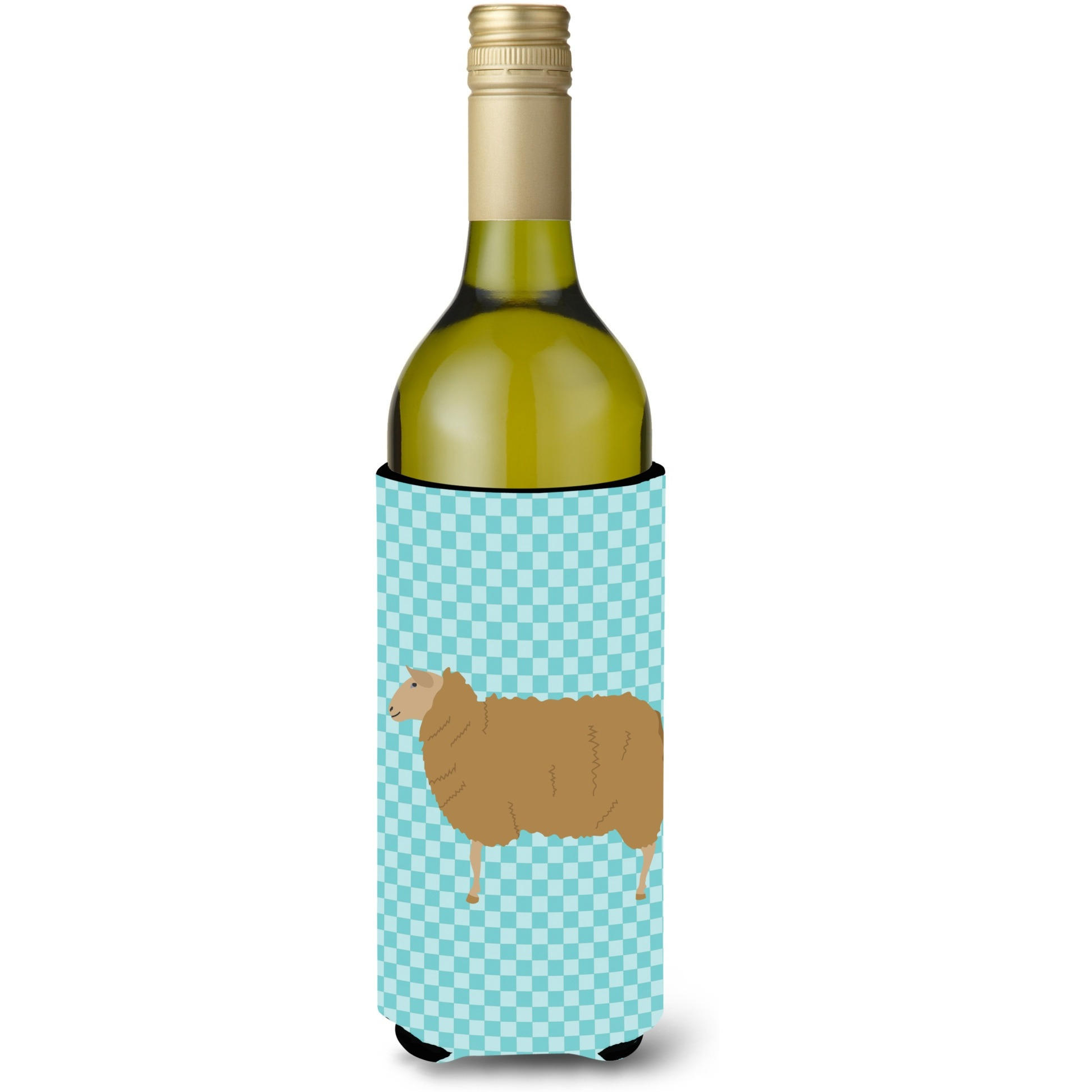 &quotCaroline's Treasures East Friesian Sheep Blue Check Decorative Bottle Hugger, 750 ml, Multicolor"