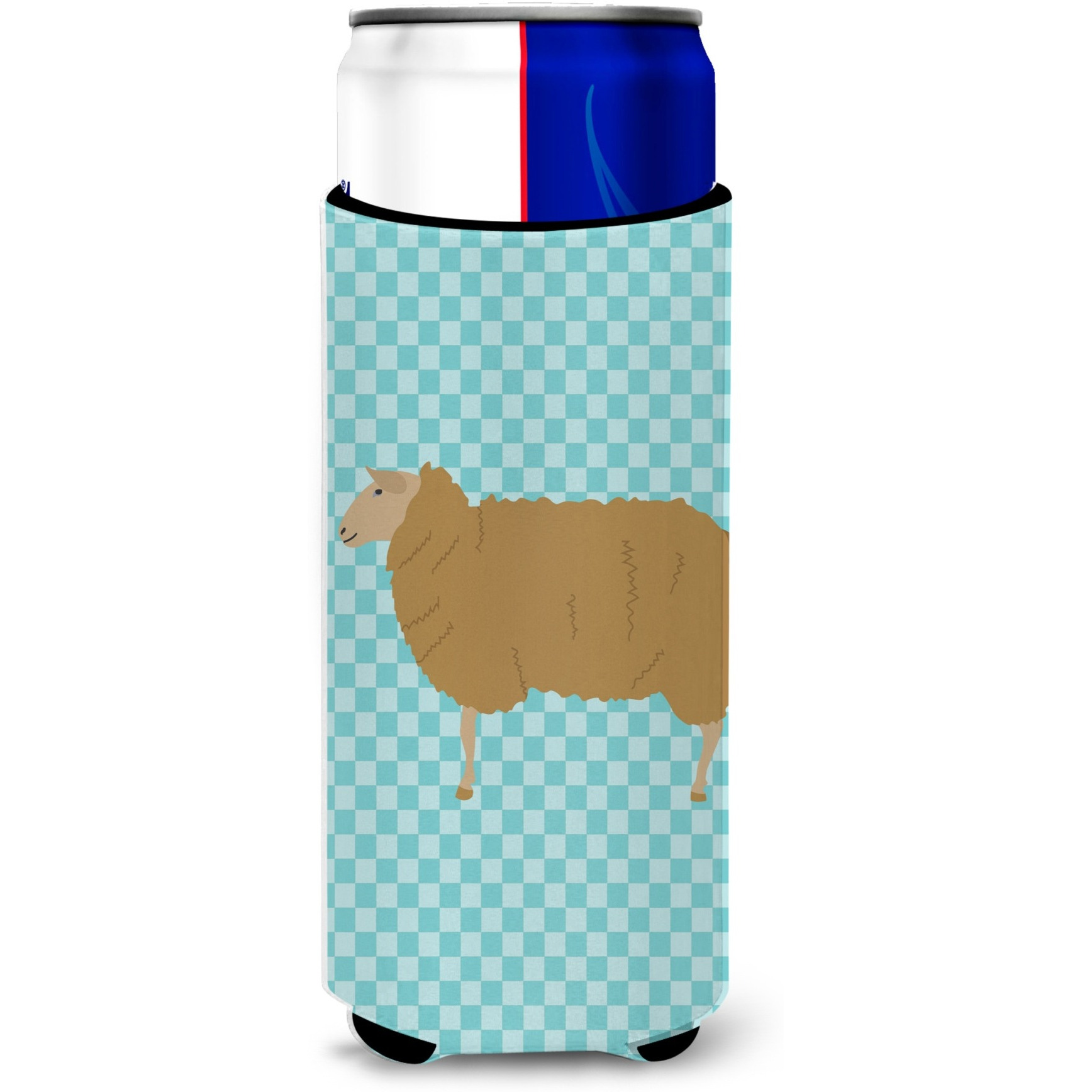 &quotCaroline's Treasures East Friesian Sheep Blue Check Decorative Can Hugger, Slim, Multicolor"
