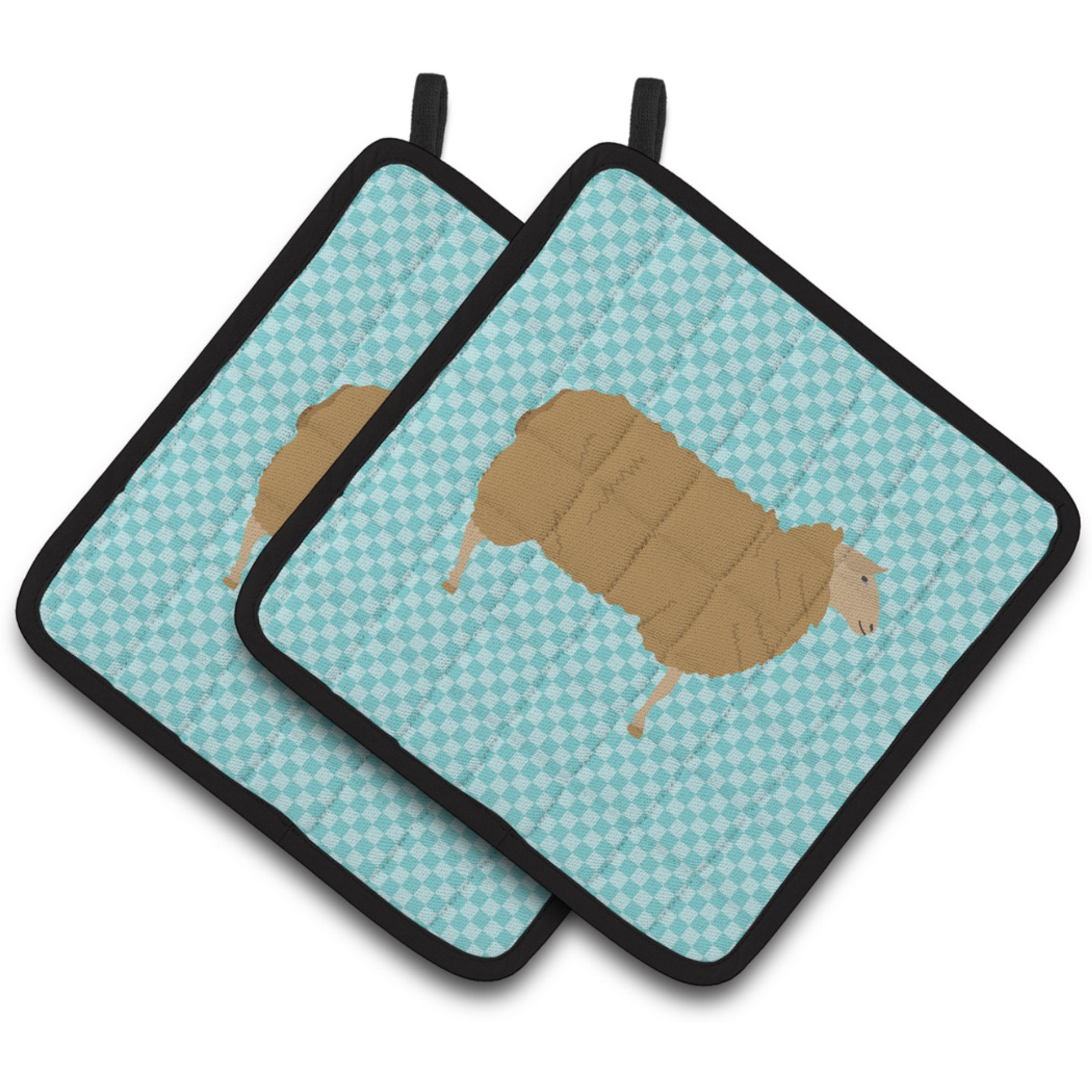 &quotCaroline's Treasures East Friesian Sheep Blue Check Decorated Pot Holder, 7.5"" x 7.5"""