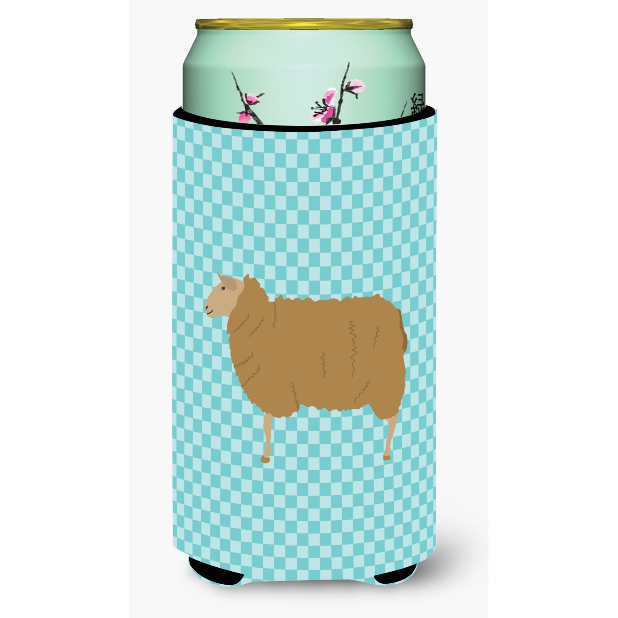 &quotCaroline's Treasures East Friesian Sheep Blue Check Decorative Can Hugger, Tall Boy, Multicolor"