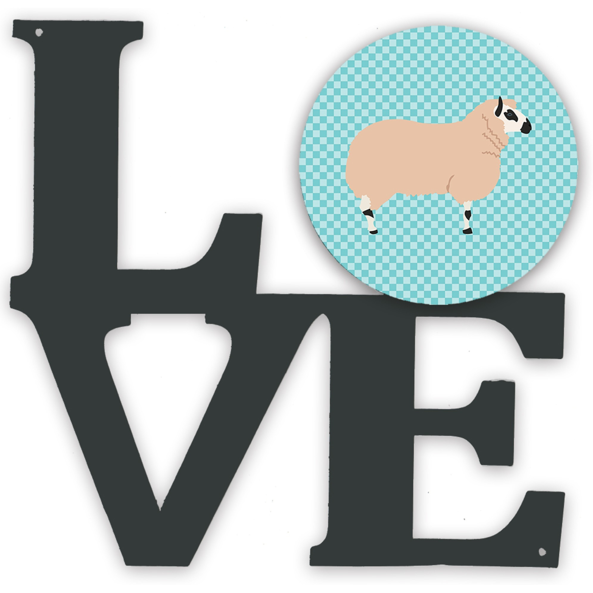 &quotCaroline's Treasures Kerry Hill Sheep Blue Check Metal Artwork Love wall-decor, Multicolor"