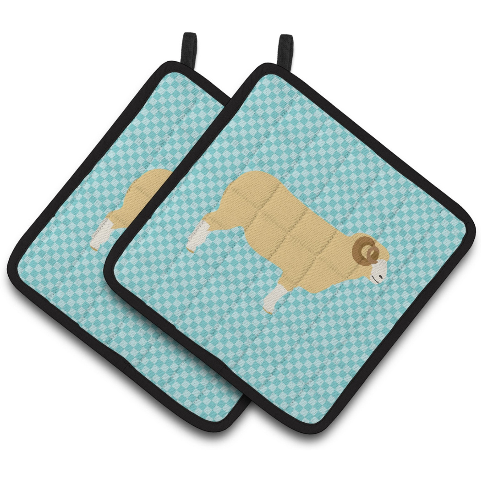 &quotCaroline's Treasures Horned Dorset Sheep Blue Check Decorated Pot Holder, 7.5"" x 7.5"""