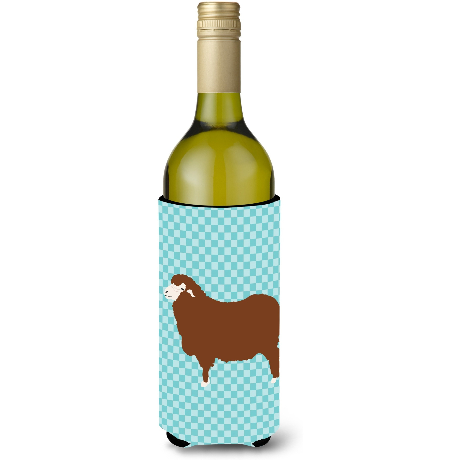 &quotCaroline's Treasures Merino Sheep Blue Check Decorative Bottle Hugger, 750 ml, Multicolor"