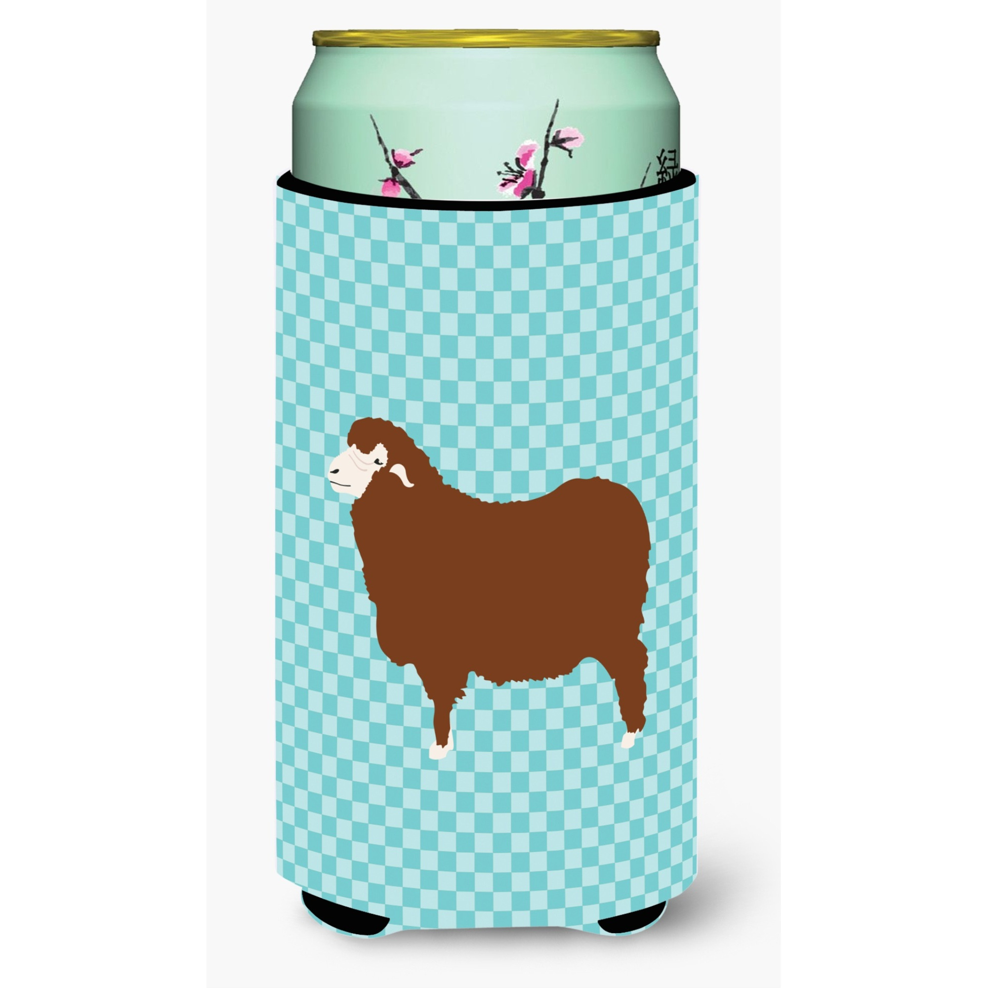 &quotCaroline's Treasures Merino Sheep Blue Check Decorative Can Hugger, Tall Boy, Multicolor"