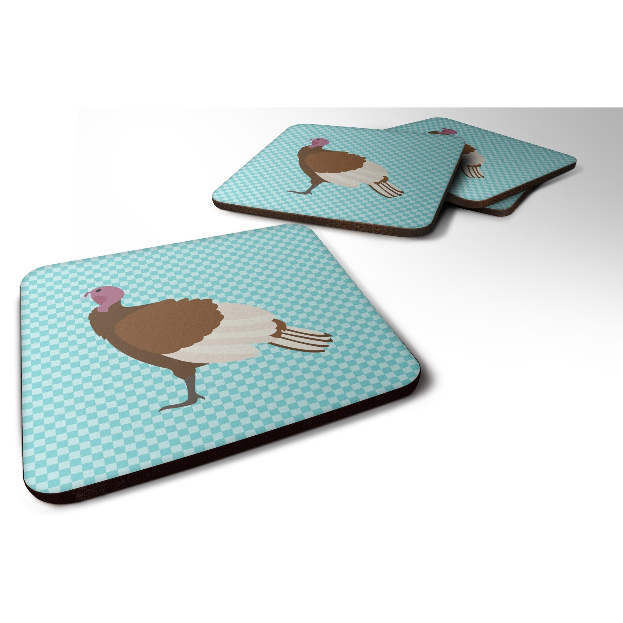 &quotCaroline's Treasures Bourbon Red Turkey Hen Blue Check Decorative coasters, 3.5, Multicolor"