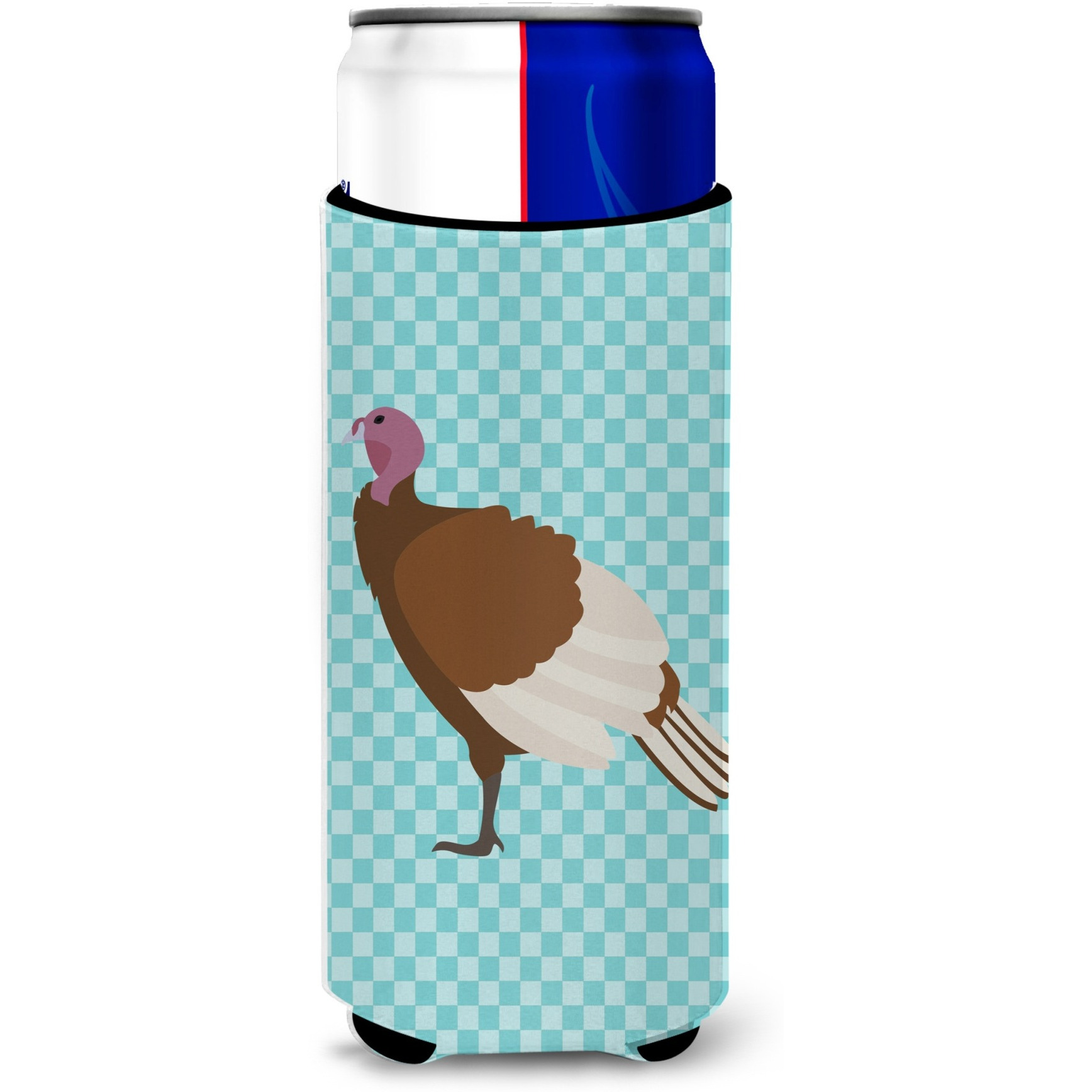 &quotCaroline's Treasures Bourbon Red Turkey Hen Blue Check Decorative Can Hugger, Slim, Multicolor"