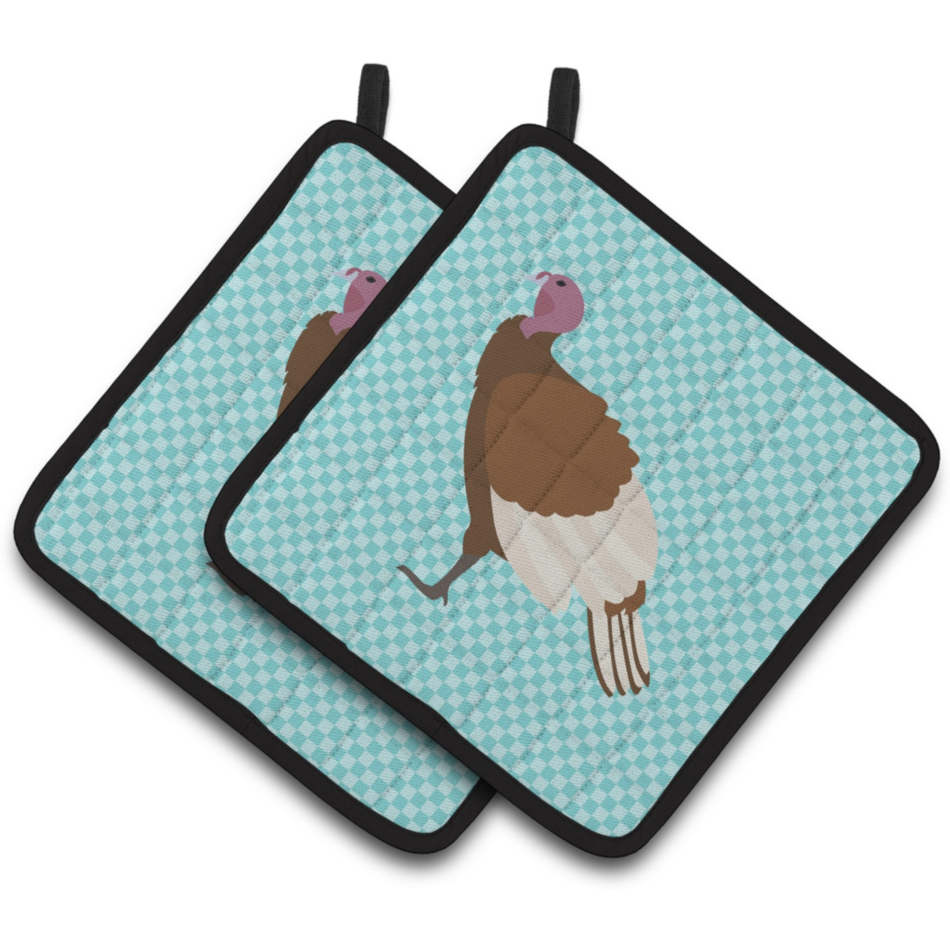 &quotCaroline's Treasures Bourbon Red Turkey Hen Blue Check Decorated Pot Holder, 7.5"" x 7.5"""