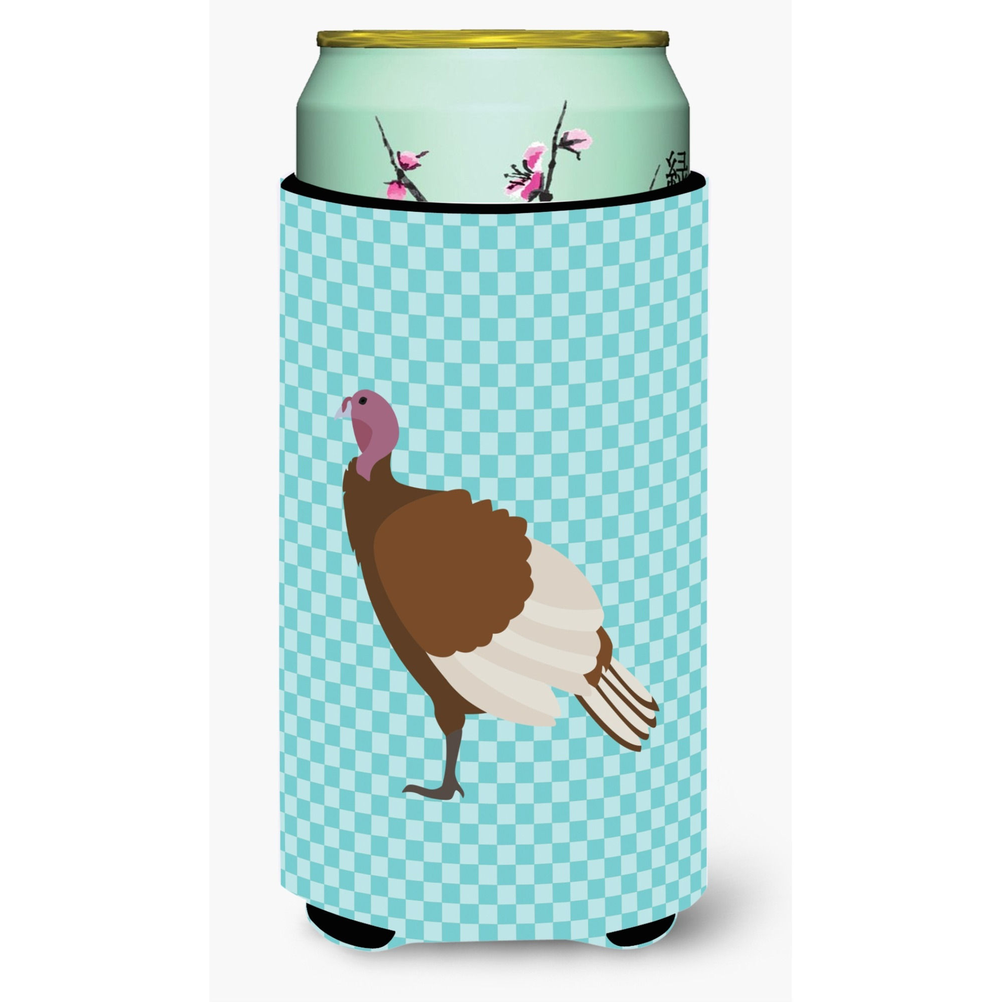 &quotCaroline's Treasures Bourbon Red Turkey Hen Blue Check Decorative Can Hugger, Tall Boy, Multicolor"