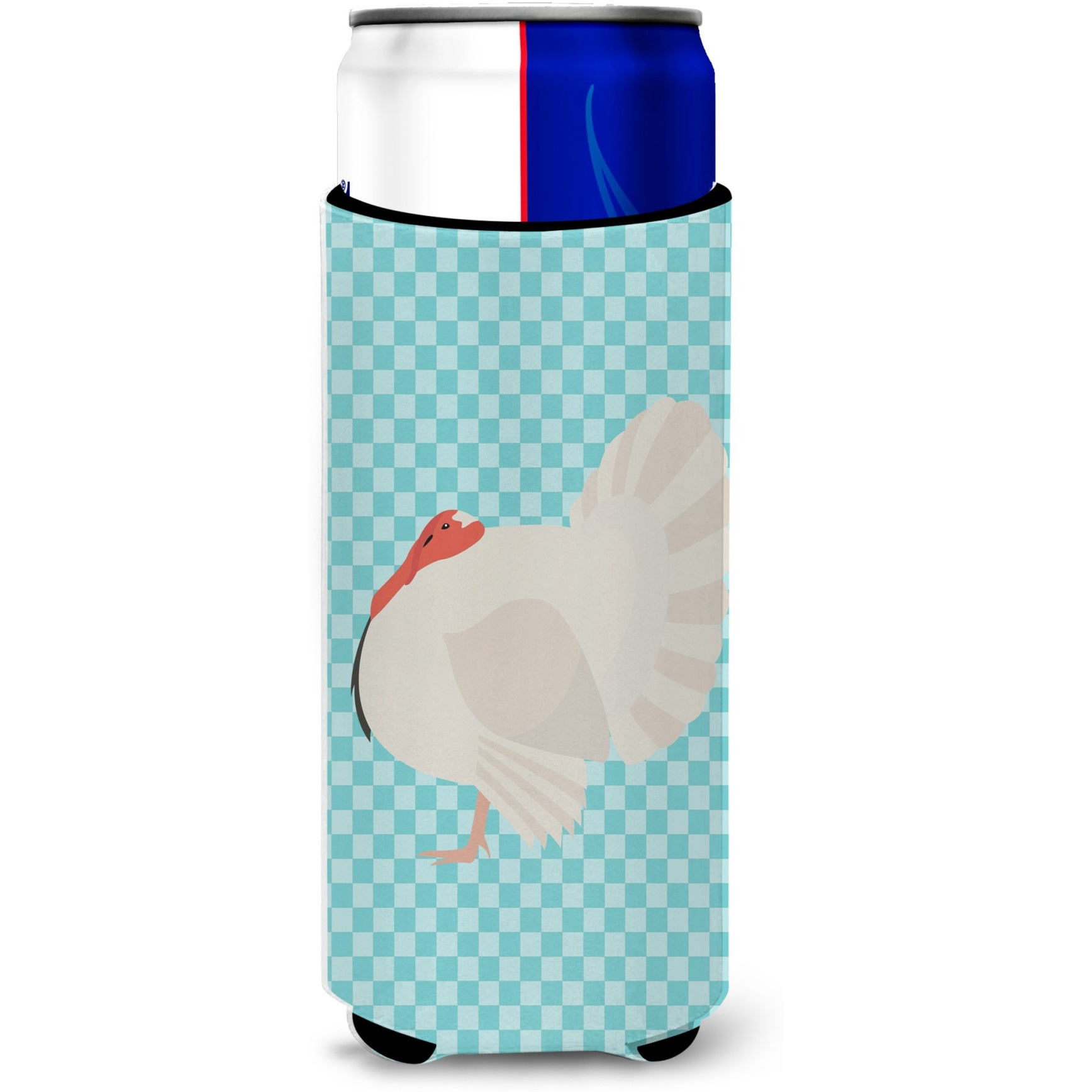 &quotCaroline's Treasures White Holland Turkey Blue Check Decorative Can Hugger, Slim, Multicolor"
