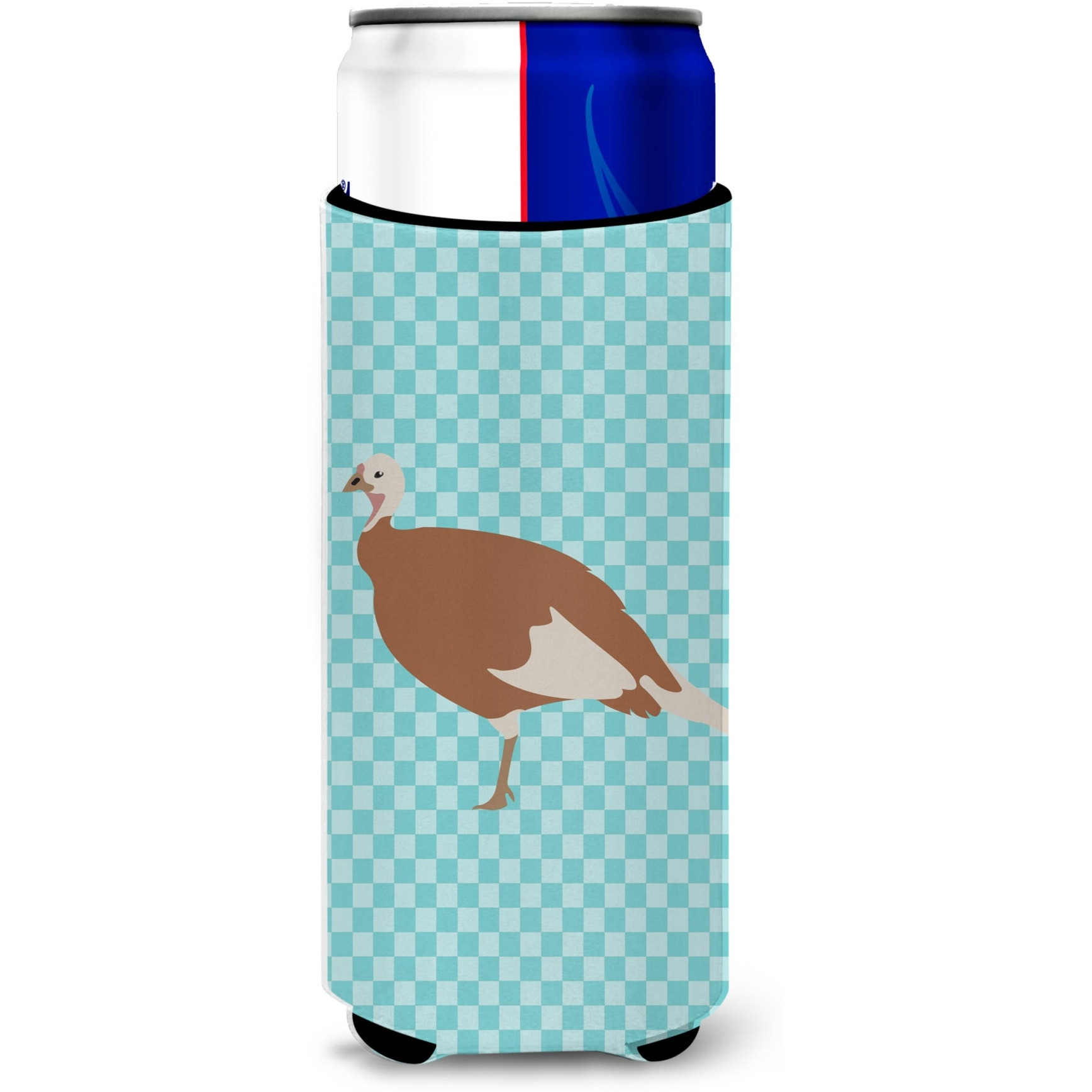 &quotCaroline's Treasures Jersey Buff Turkey Hen Blue Check Decorative Can Hugger, Slim, Multicolor"