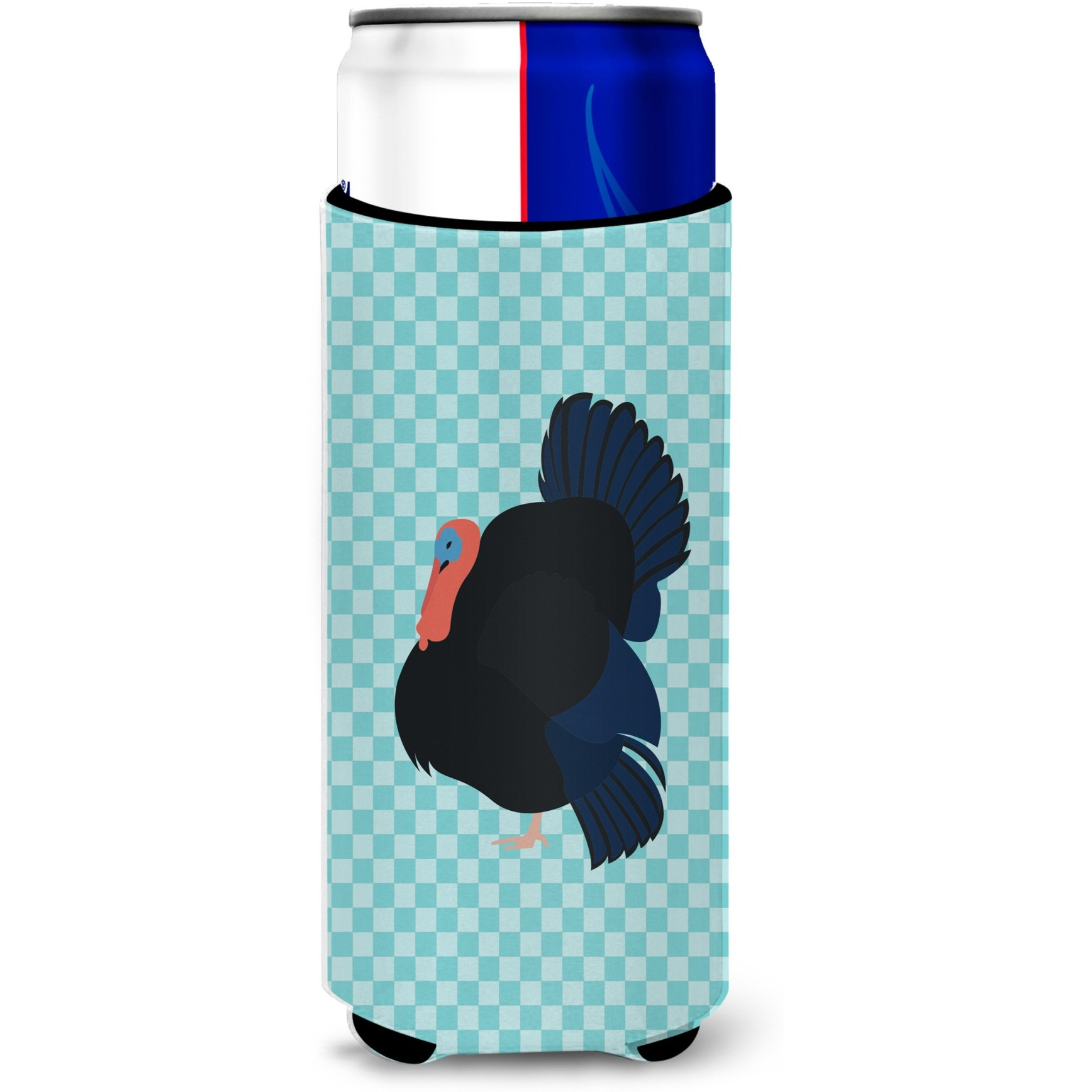 &quotCaroline's Treasures Norfolk Black Turkey Blue Check Decorative Can Hugger, Slim, Multicolor"
