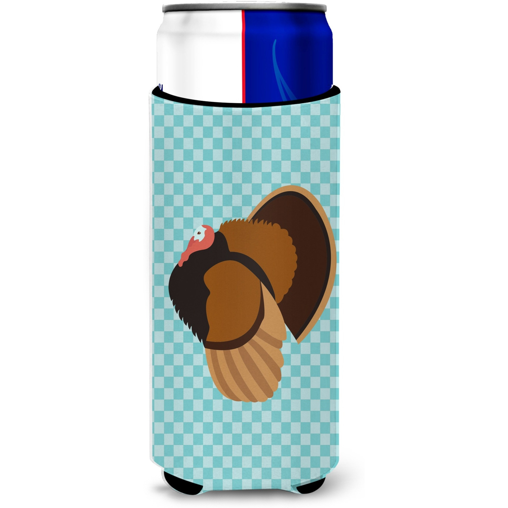 &quotCaroline's Treasures Bronze Turkey Blue Check Decorative Can Hugger, Slim, Multicolor"