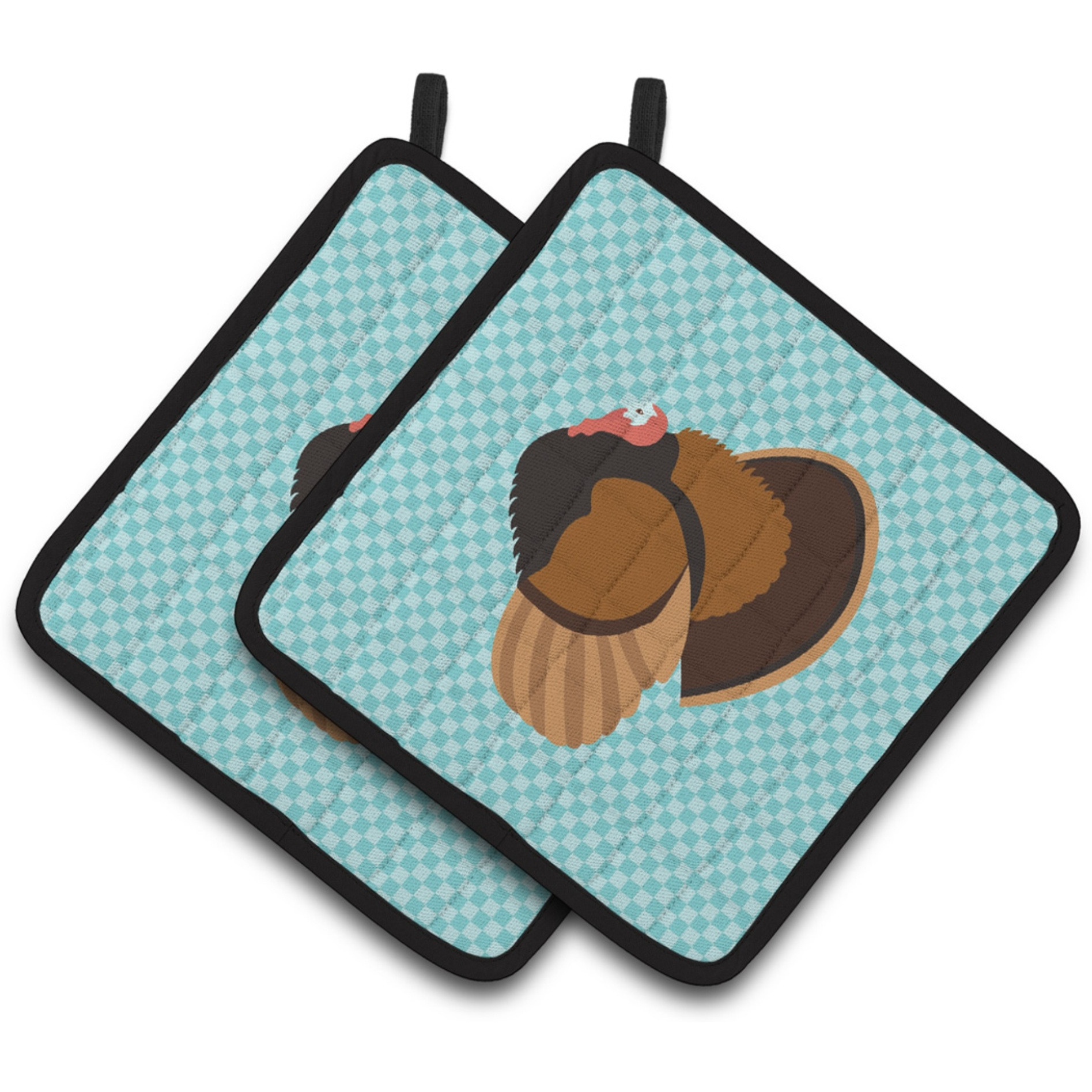 &quotCaroline's Treasures Bronze Turkey Blue Check Decorated Pot Holder, 7.5"" x 7.5"""