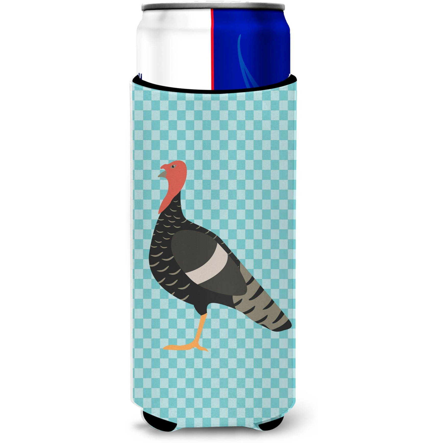 &quotCaroline's Treasures Marragansett Turkey Blue Check Decorative Can Hugger, Slim, Multicolor"