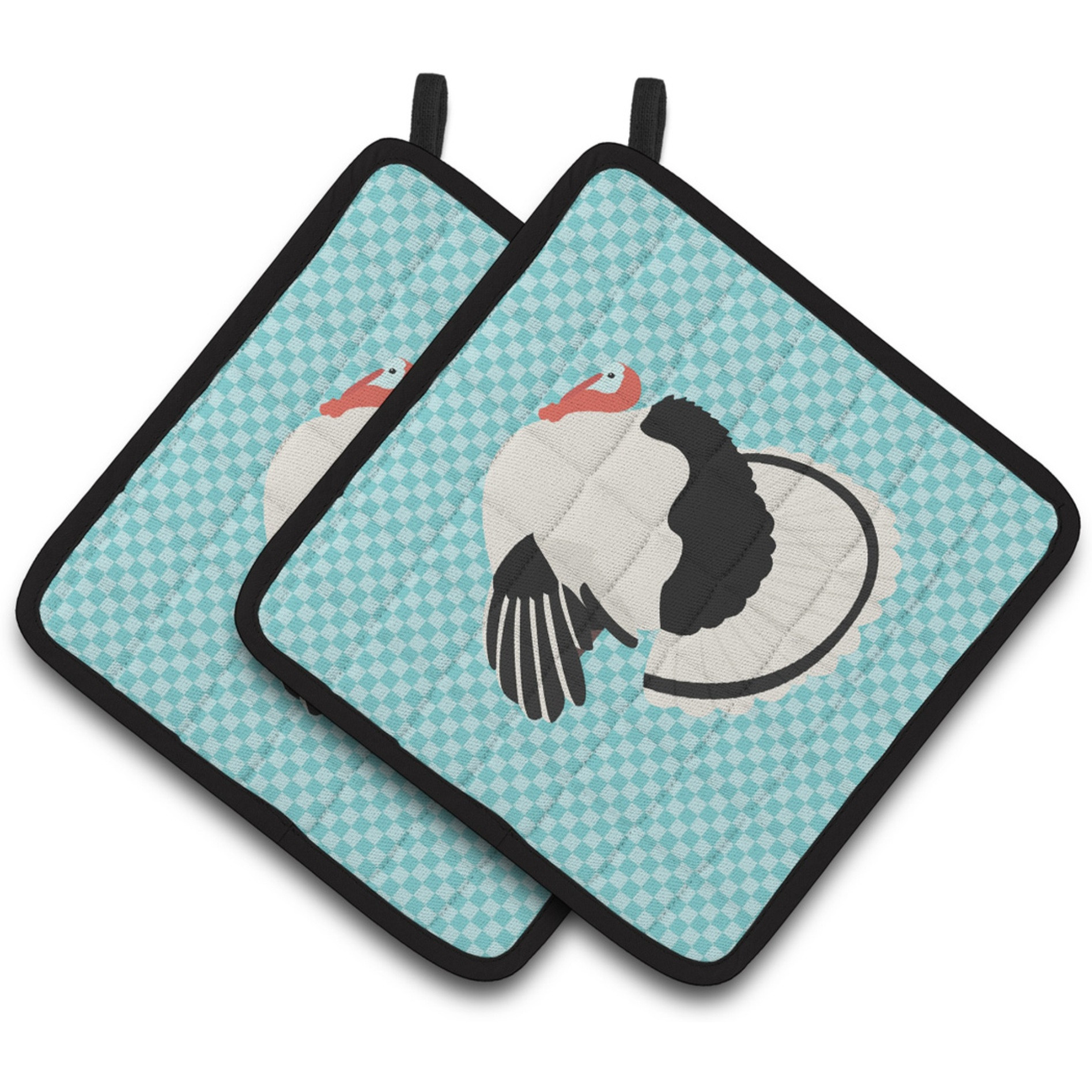 &quotCaroline's Treasures Royal Palm Turkey Blue Check Decorated Pot Holder, 7.5"" x 7.5"""