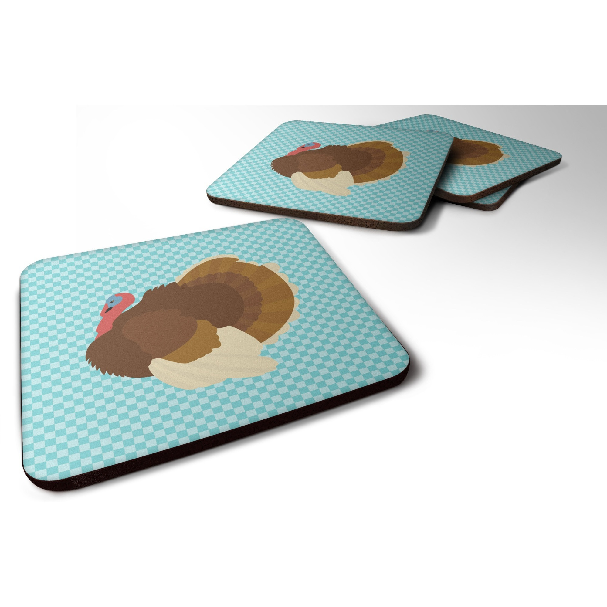 &quotCaroline's Treasures French Turkey Dindon Blue Check Decorative coasters, 3.5, Multicolor"