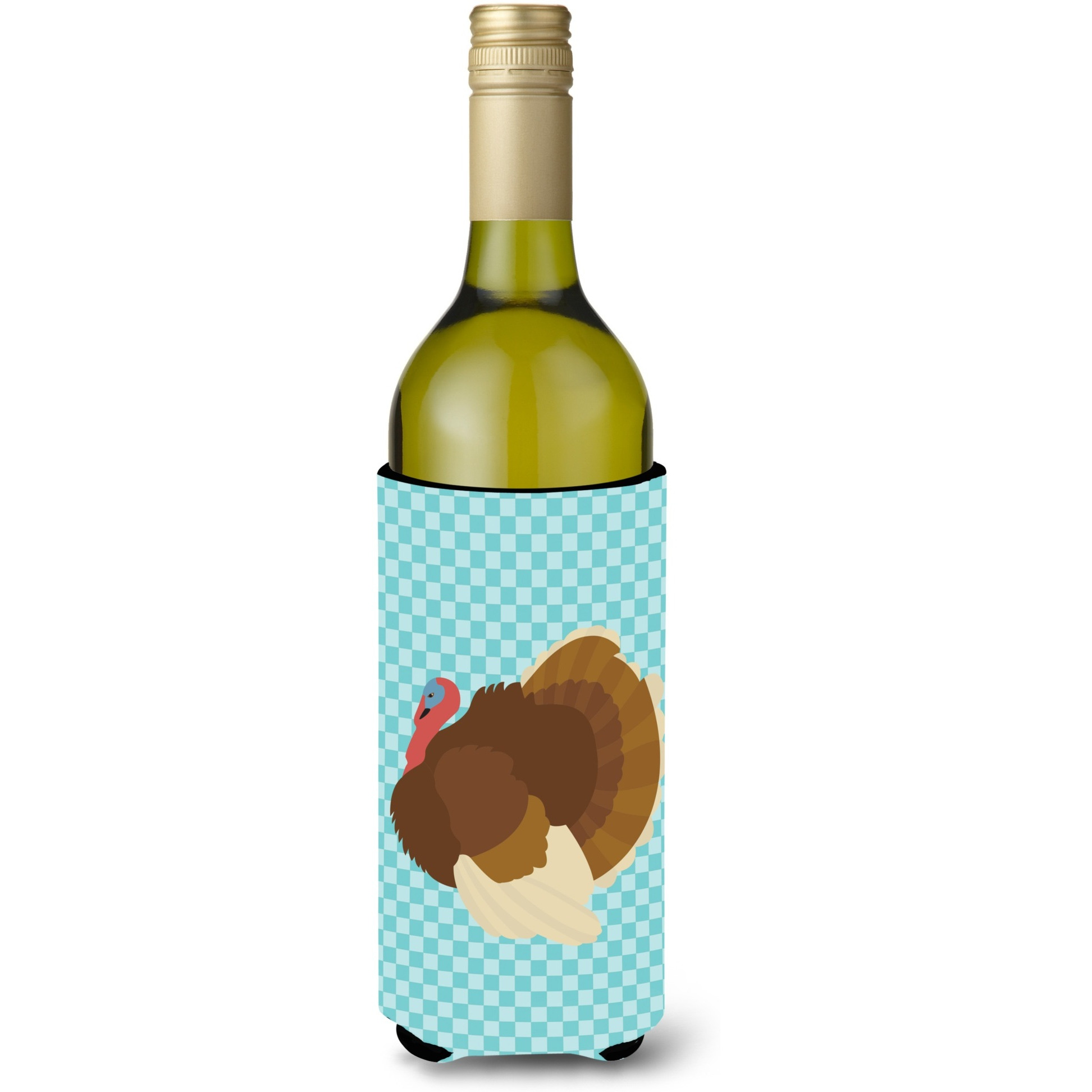 &quotCaroline's Treasures French Turkey Dindon Blue Check Decorative Bottle Hugger, 750 ml, Multicolor"