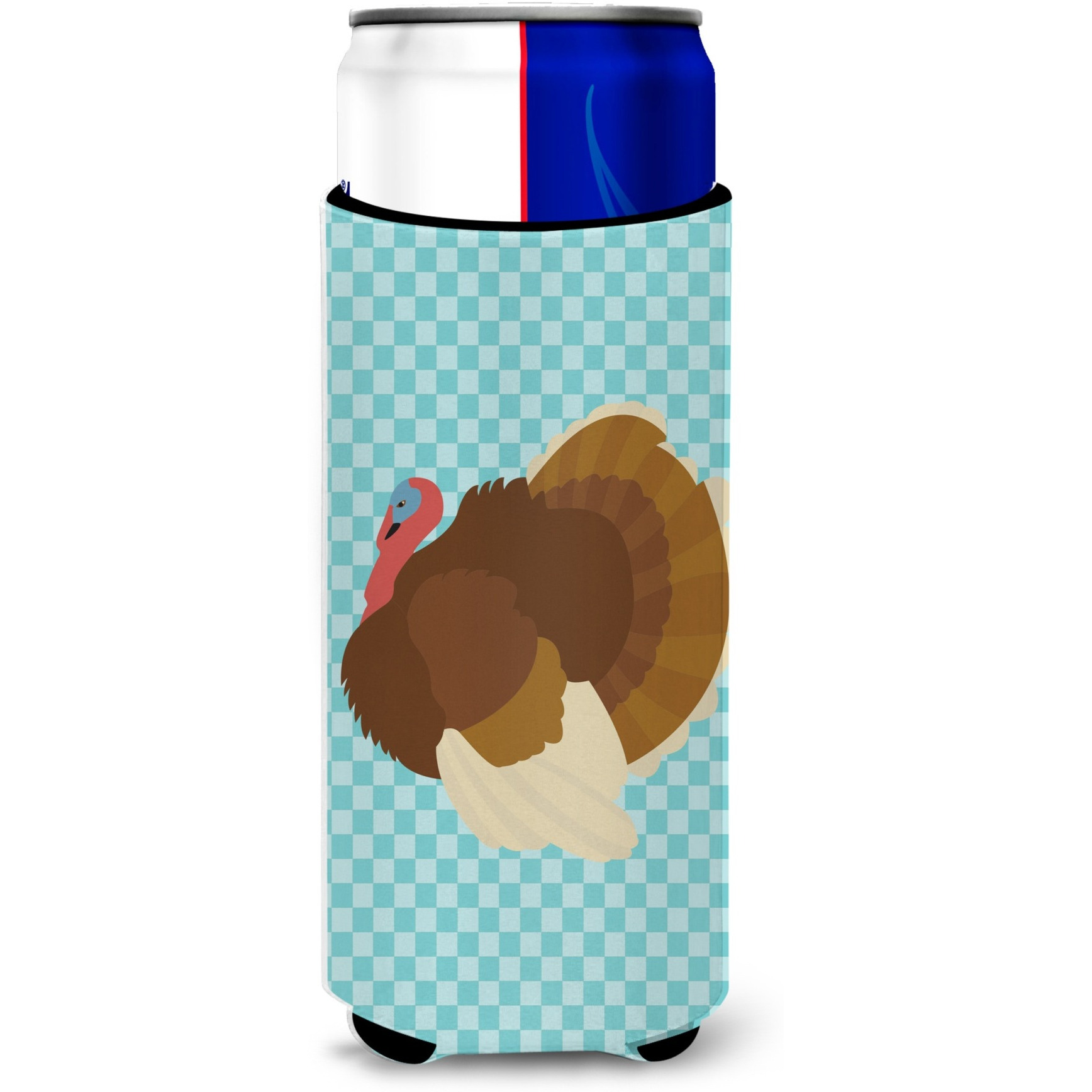 &quotCaroline's Treasures French Turkey Dindon Blue Check Decorative Can Hugger, Slim, Multicolor"
