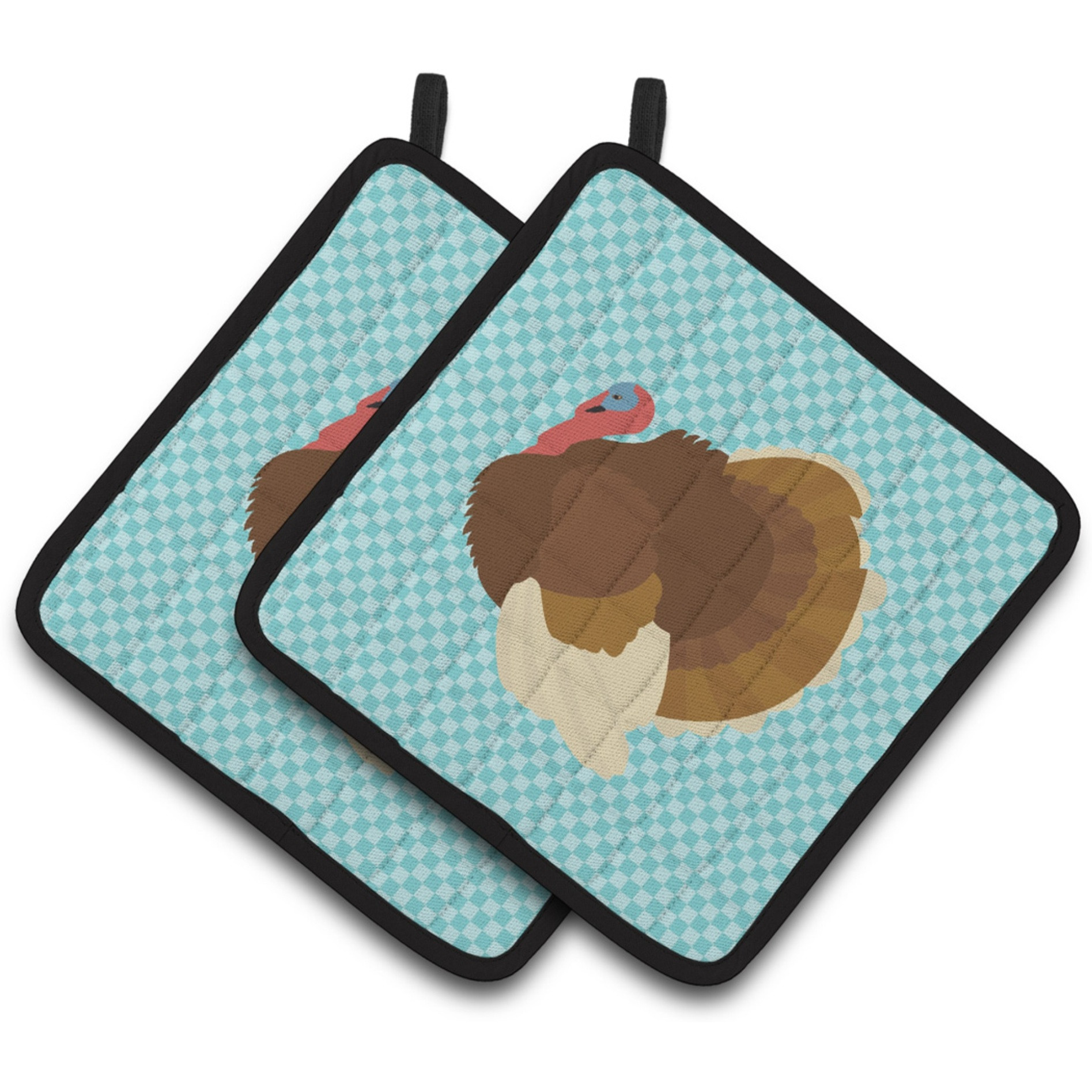 &quotCaroline's Treasures French Turkey Dindon Blue Check Decorated Pot Holder, 7.5"" x 7.5"""