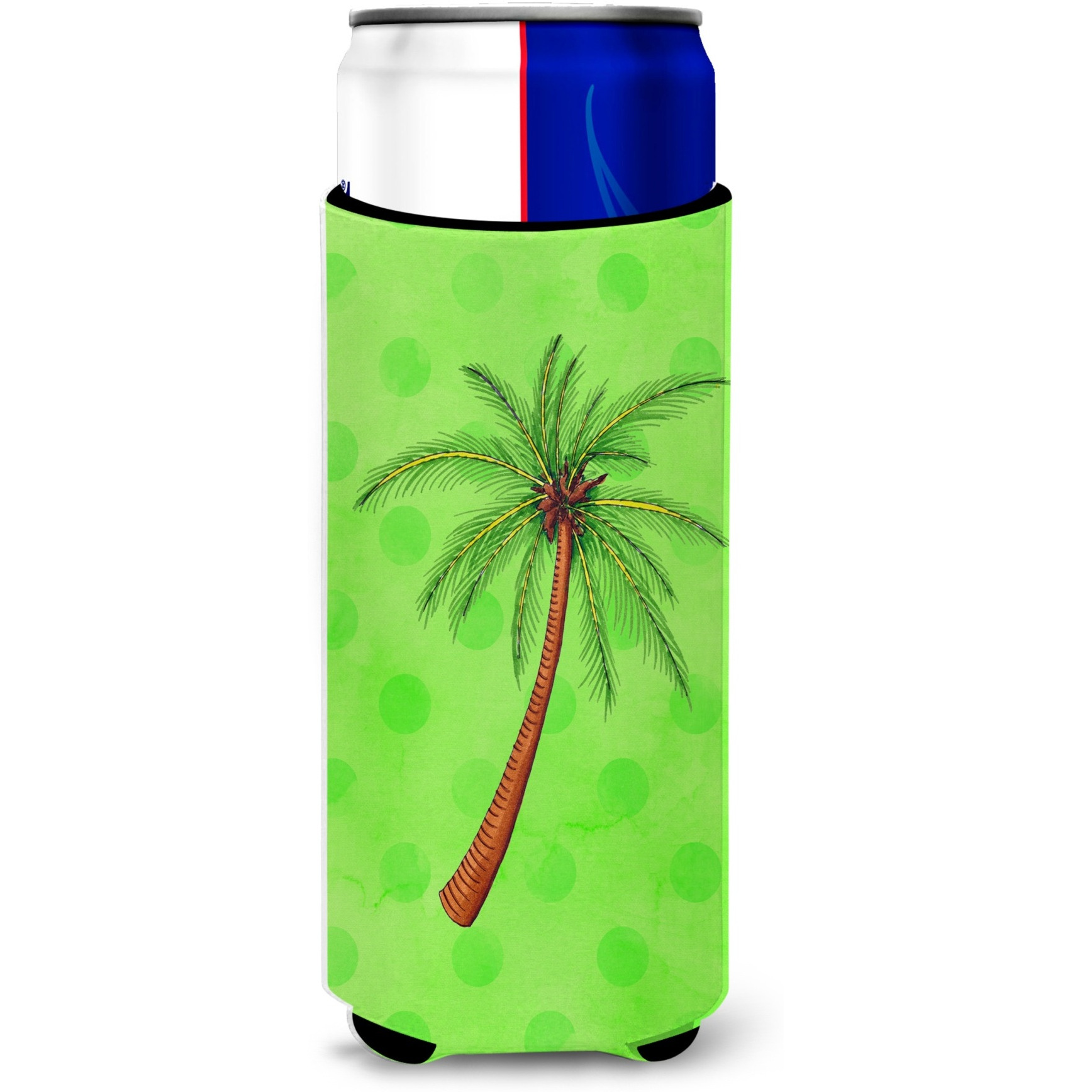 &quotCaroline's Treasures Palm Tree Green Polkadot Beverage Insulator Hugger, Slim, Multicolor"