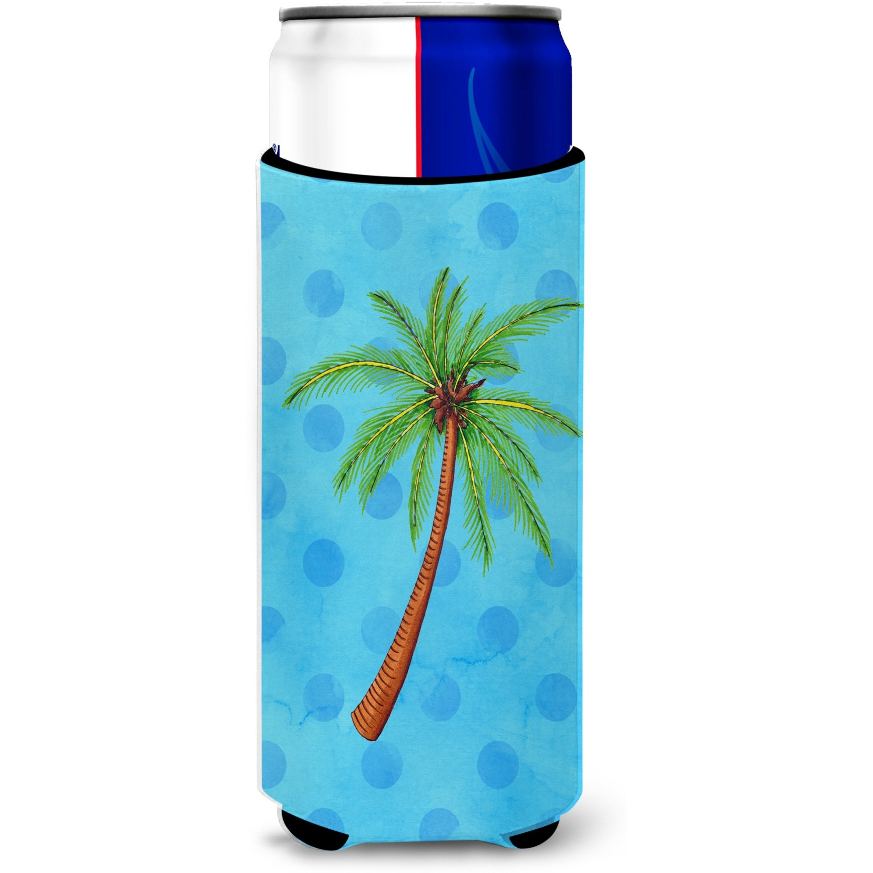 &quotCaroline's Treasures Palm Tree Blue Polkadot Beverage Insulator Hugger, Slim, Multicolor"