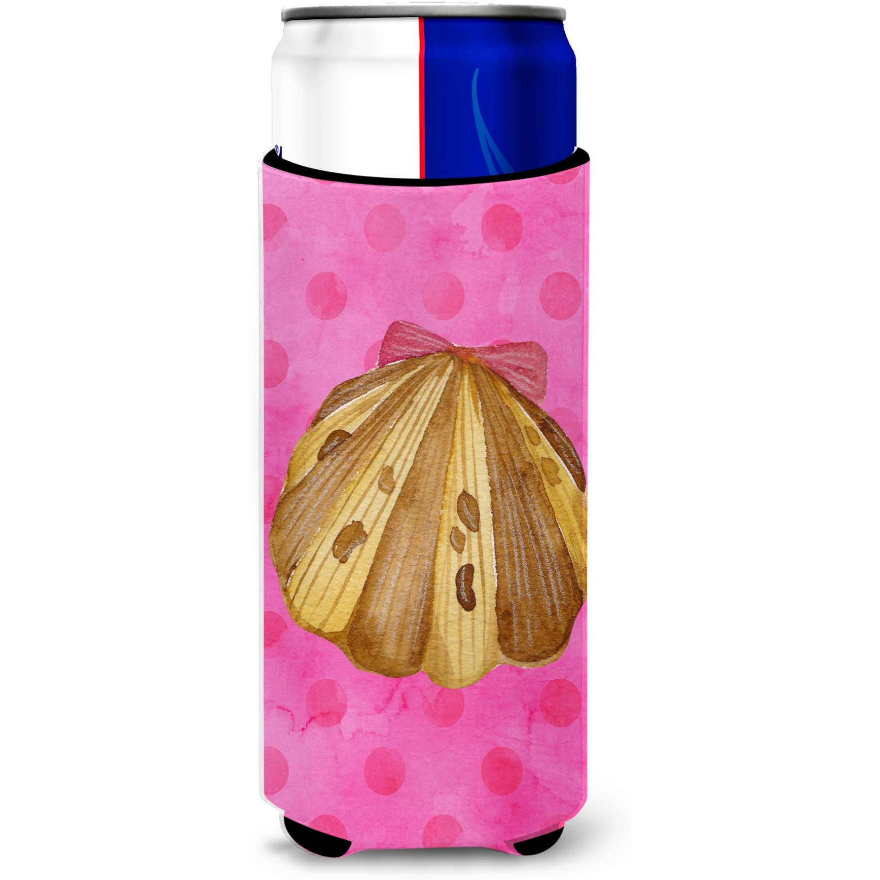 &quotCaroline's Treasures Sea Shell Pink Polkadot Beverage Insulator Hugger, Slim, Multicolor"